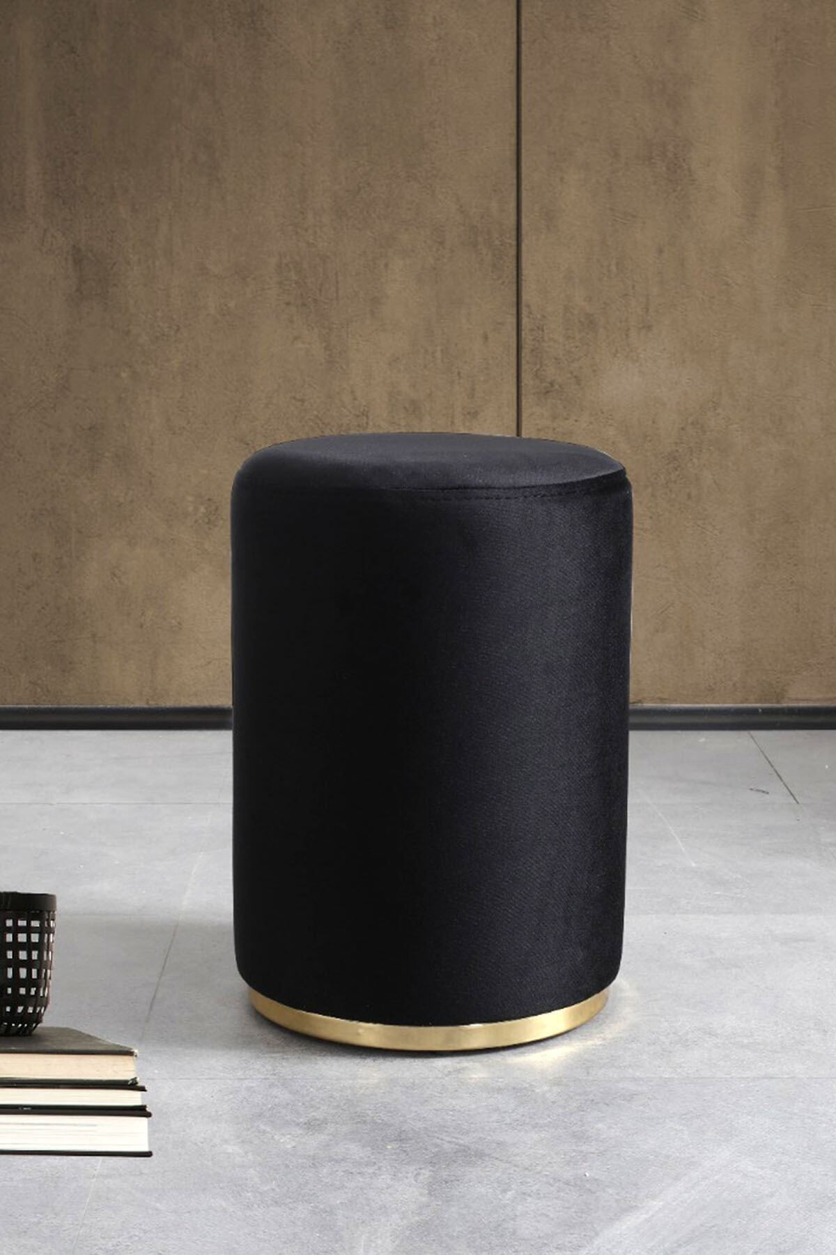 Express Mobilya Istanbul Siyah-gold Silindir Puf