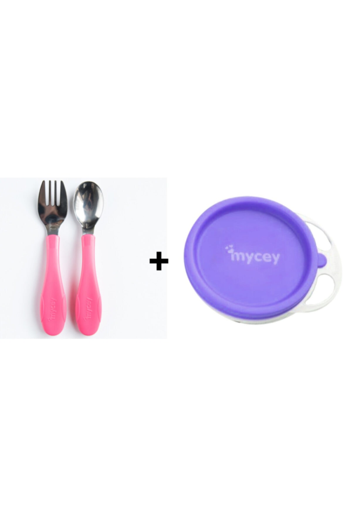 mycey Beslenme Seti (kapaklı Mama Tabağı + Paslanmaz Çelik Çatal Kaşık)