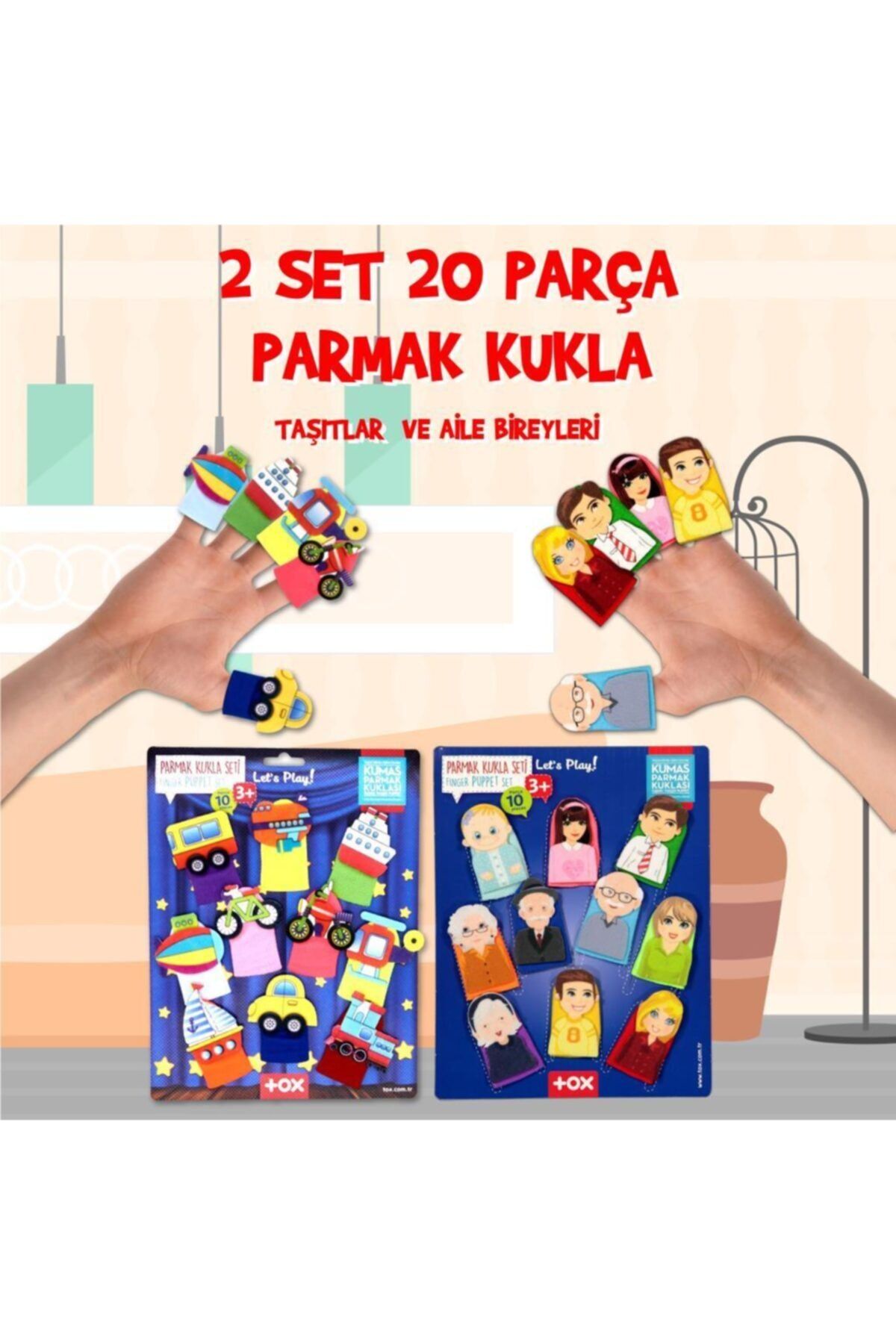 Tox 2 Set - 20 Parça Taşıtlar Ve Aile Bireyleri Parmak Kukla T5-1 T181