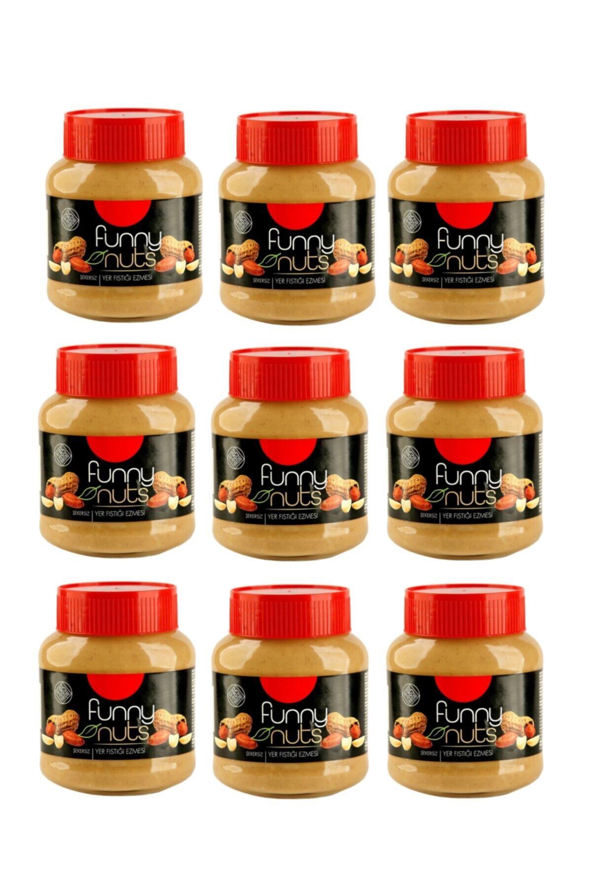FunnyNuts Şekersiz Yerfıstığı Ezmesi 320 gr Cam Kavanoz 1 Koli 9 Kavanoz 2880 gr