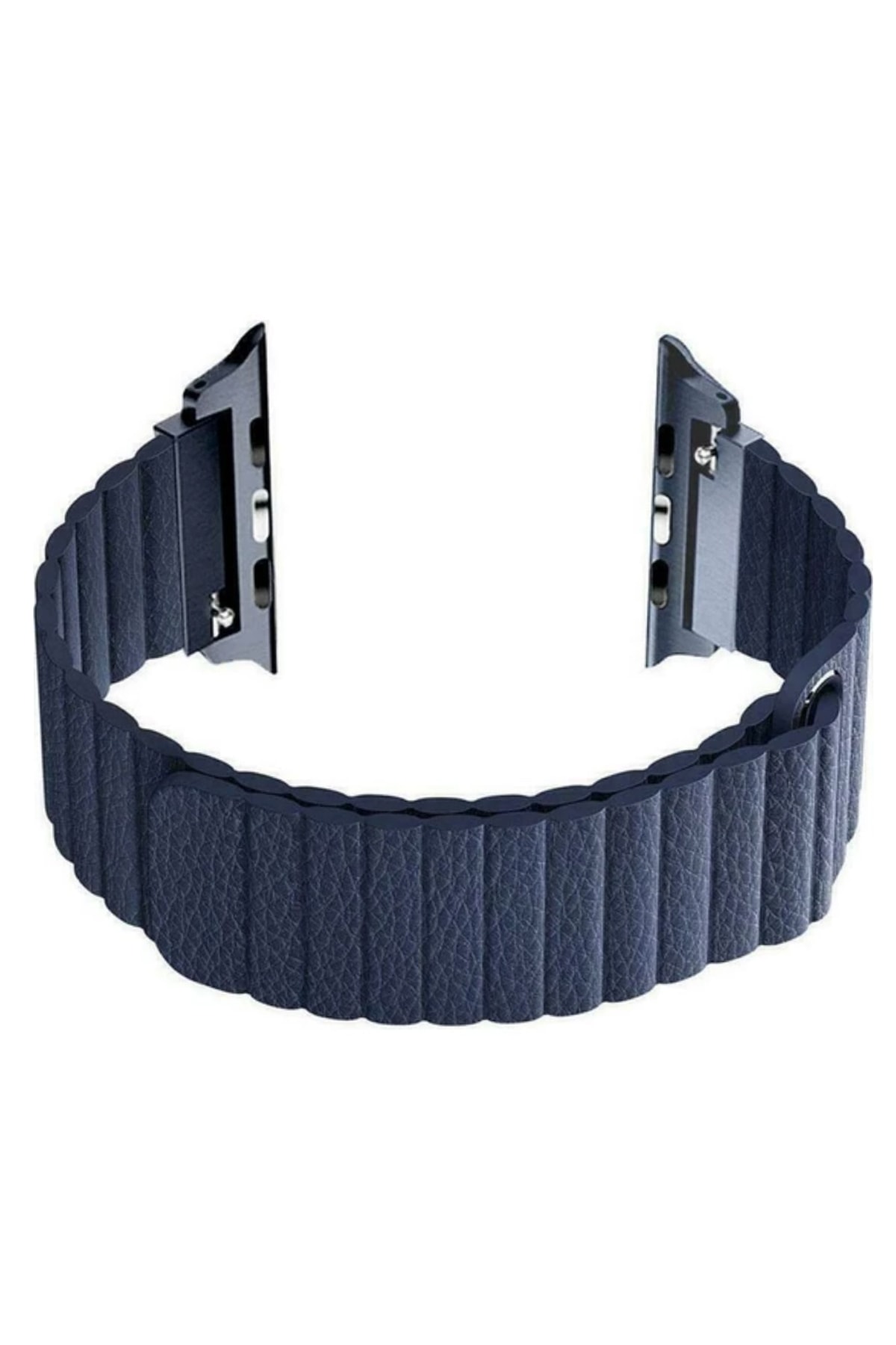 Moserini Apple Watch Series 7 45mm Baklalı Model Deri Kordon Kayış - Twist Leather Loop - Lacivert