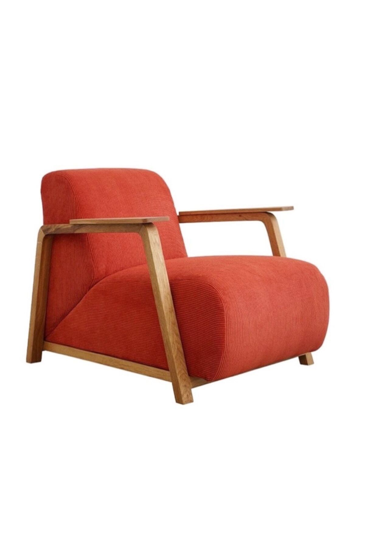 BEKALIVING Zanzi Meşe Berjer Oturma Odası Mobilya Iskandinav Minimal Modern Ahşap Pastel Kırmızı