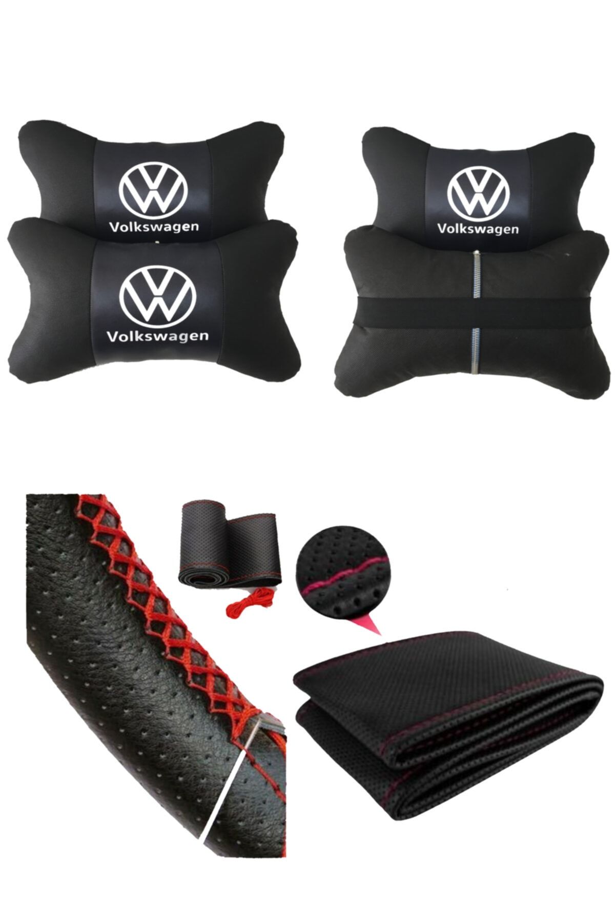 AYAZGURUP Volkswagen Golf 7 Uyumlu Dikmeli Direksiyon Kılıfı + 5d Ortopedik Boyun Yastığı (2 Li Set)