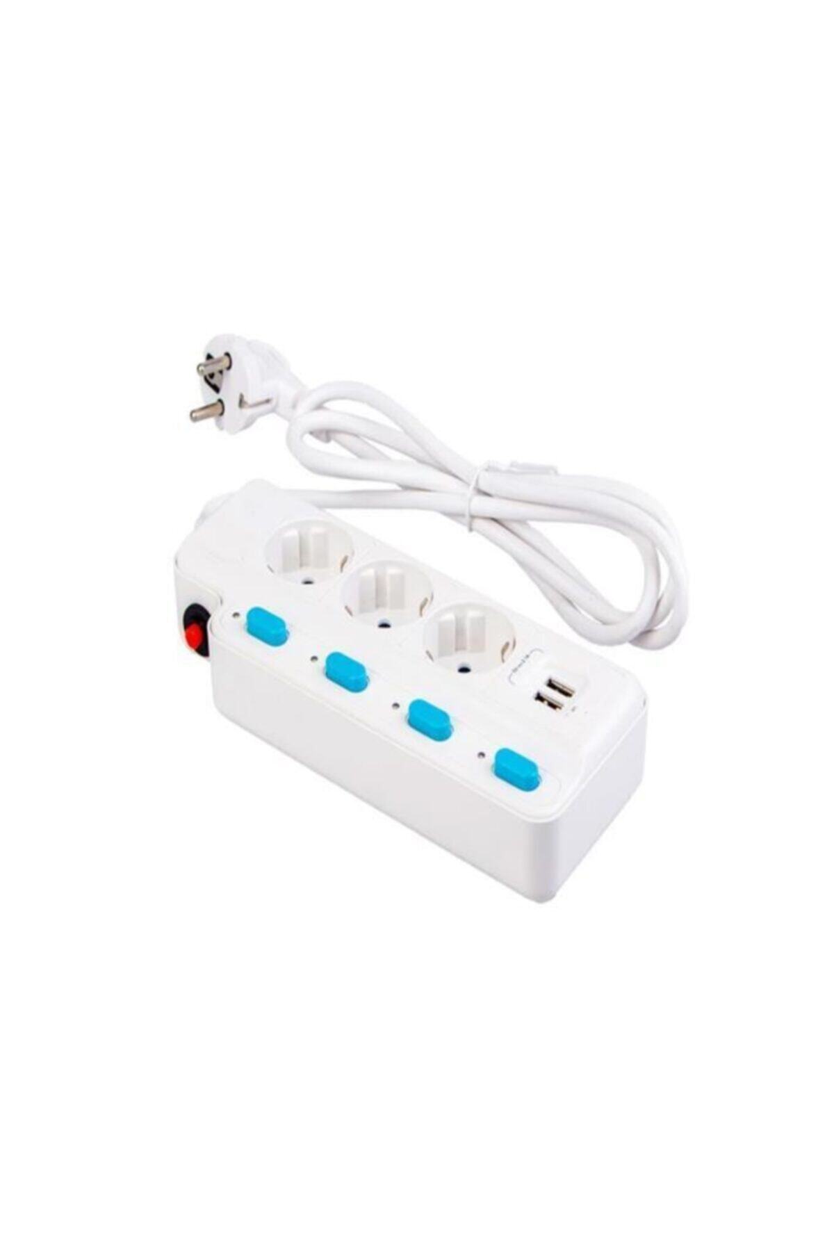 Şahnet 3 Lü Anahtarlı Akım Korumalı 2,1a 2usb Li Grup Priz 1,5 Mt