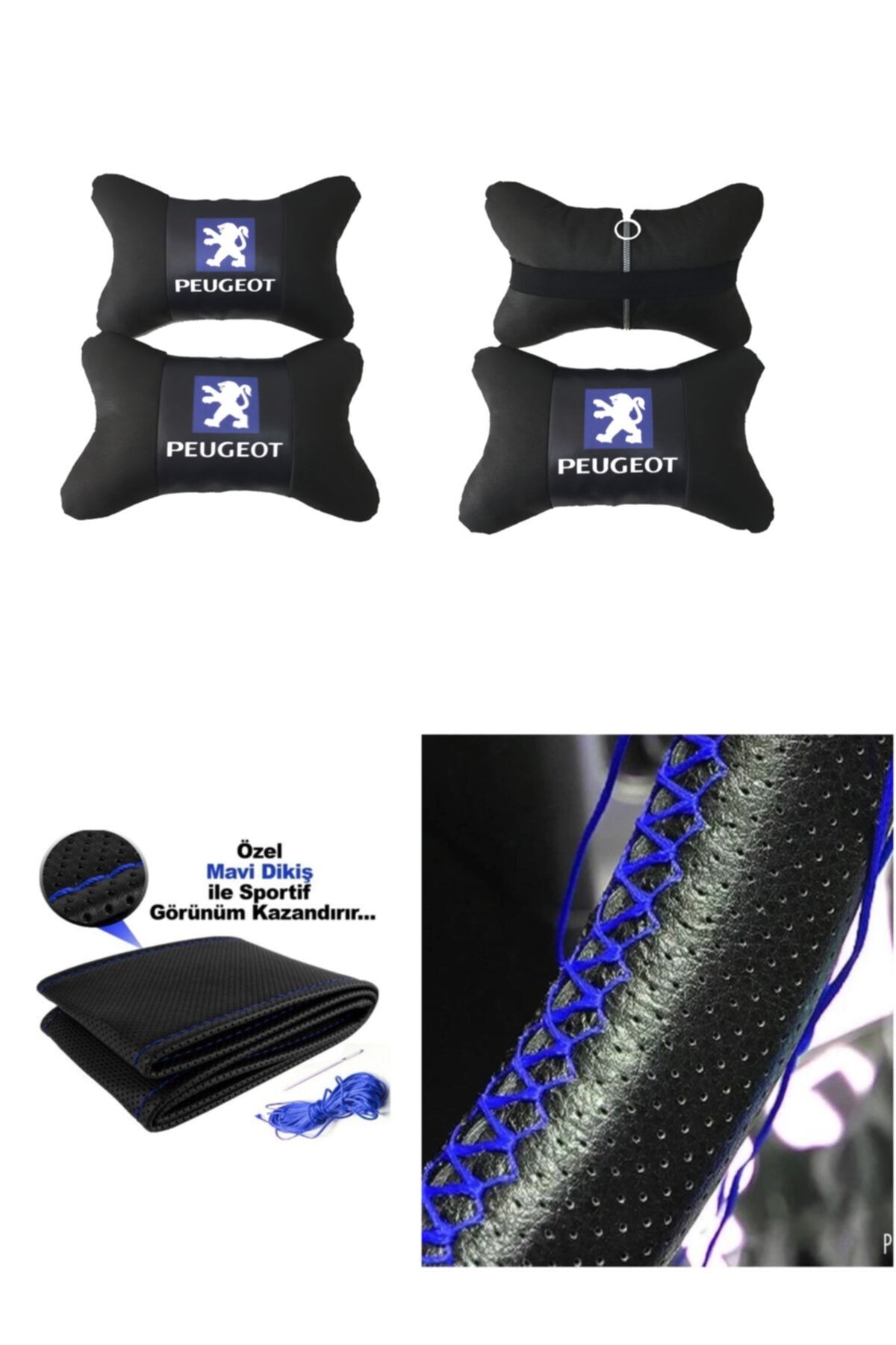 AYAZGURUP Peugeot Bipper Dikmeli Direksiyon Kılıfı + 5d Ortopedik Boyun Yastığı (2 Li Set)