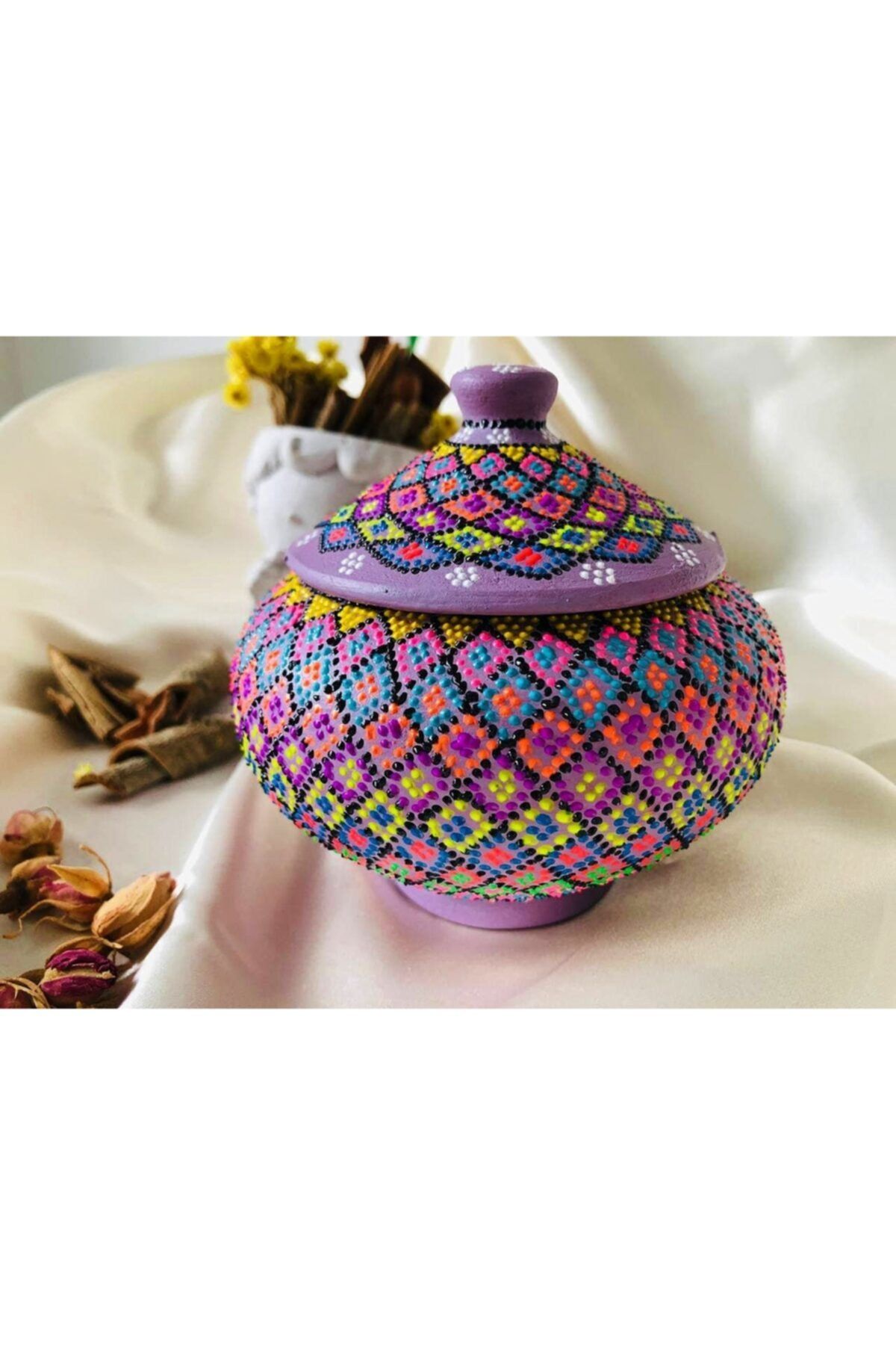Adil Baba Dekoratif Mozaik Desenli El Yapımı Kil Şekerlik 17 X 11 Cm