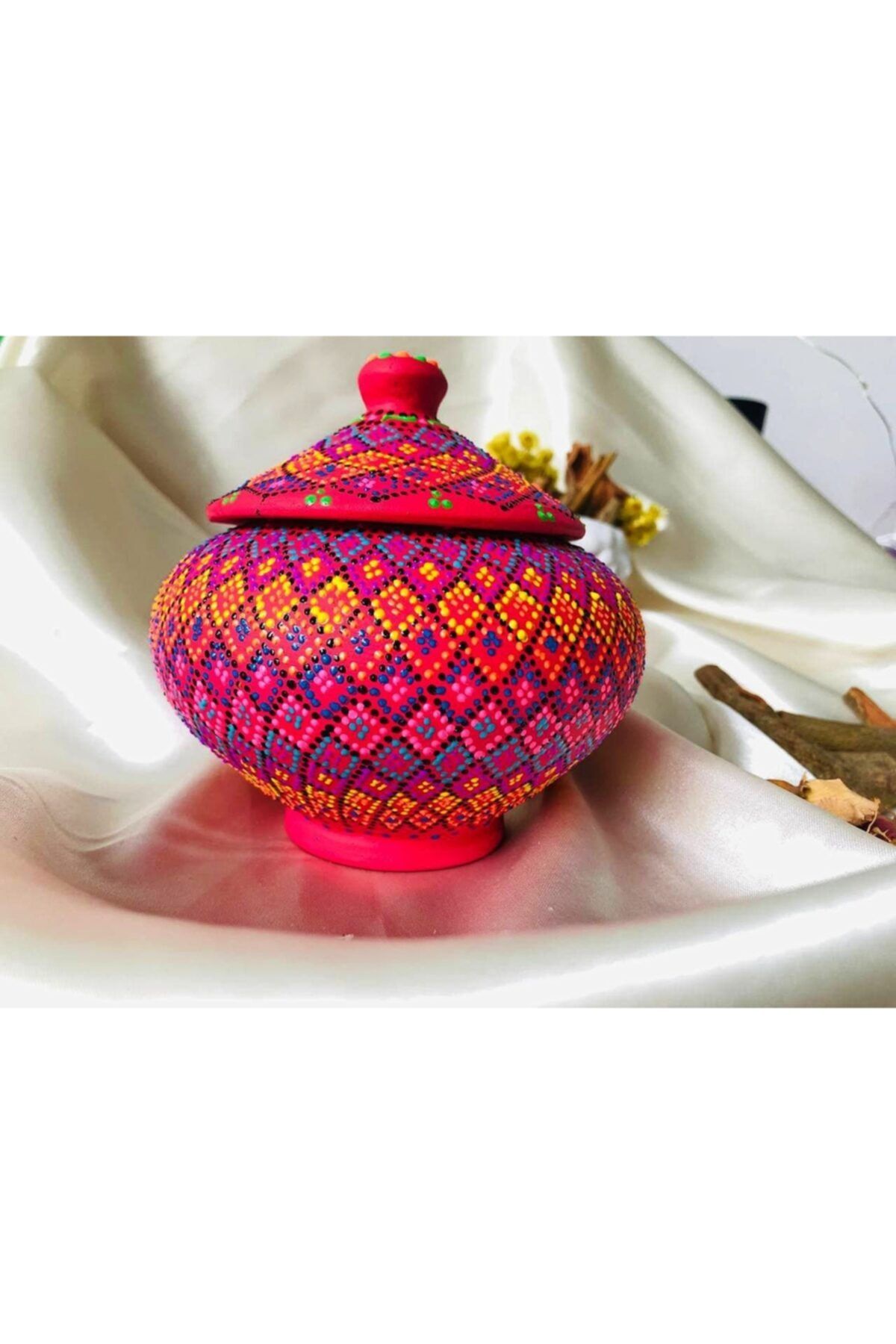 Techno Center Dekoratif Mozaik Desenli El Yapımı Kil Şekerlik 17 X 11 Cm
