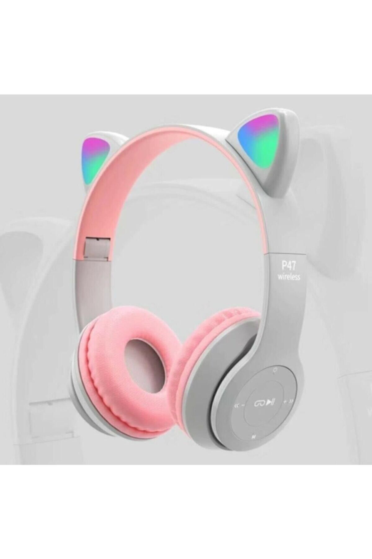 MASTEK Led Işıklı Gri Kedi Kulak Bluetooth 5.0 Wıreless Kulaklık