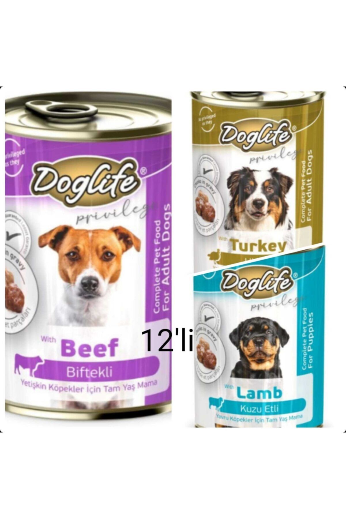 Doglife Yetişkin Köpek Maması 3 Çeşit 12'li (hindili, Kuzulu, Biftekli) 400 Gr