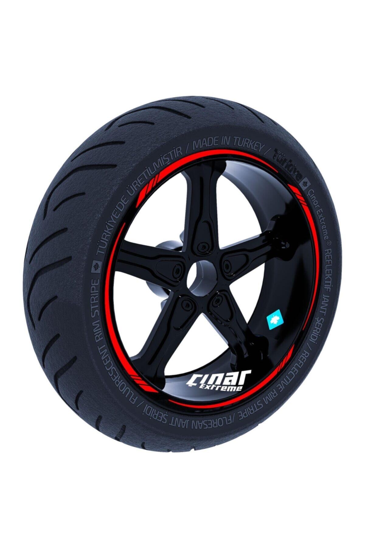 Çınar Extreme Bayrak Kırmızı 4 Parçalı Keskin Jant Şeridi Sticker