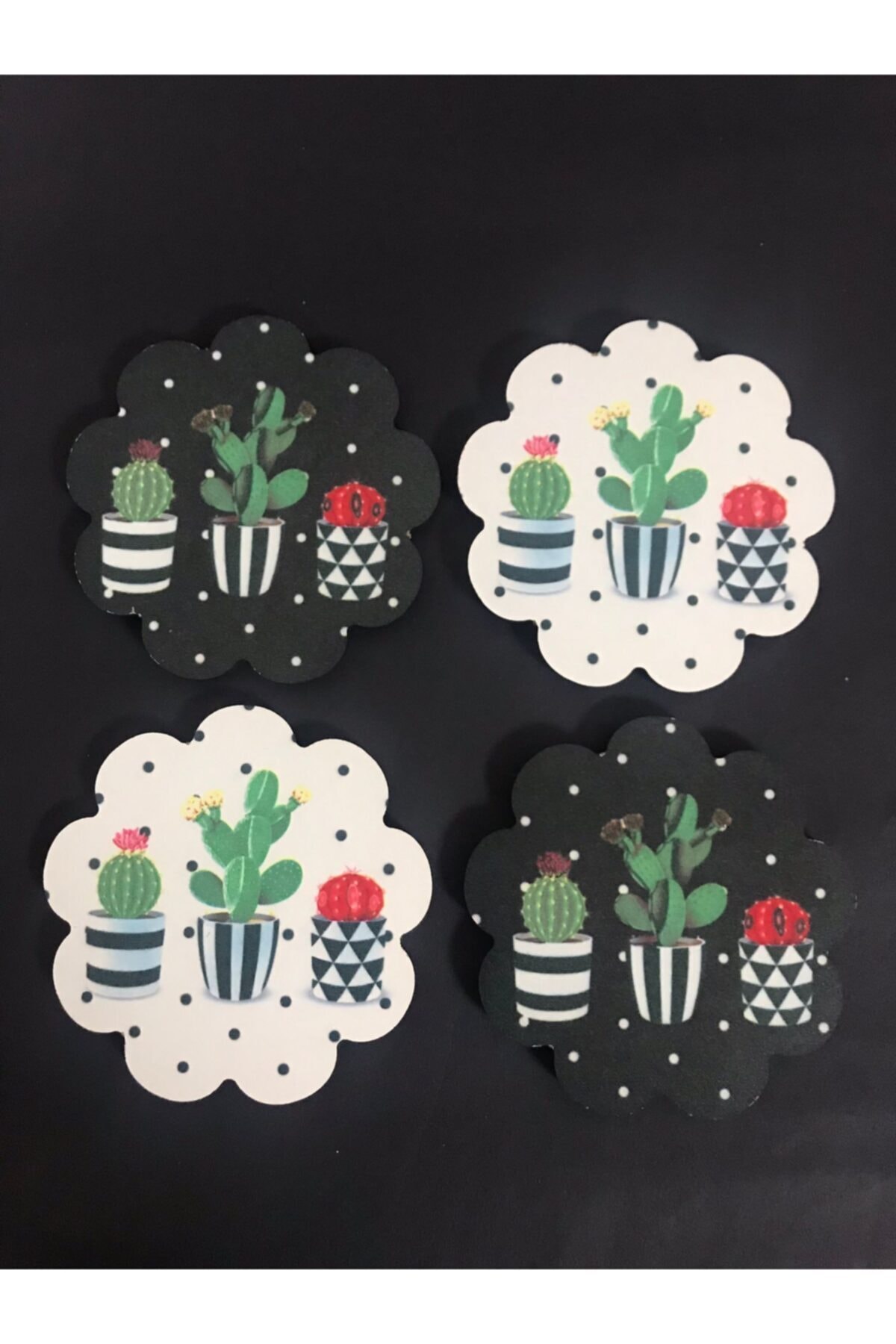 zemshop Kaktüs Desenli Estetik Bardak Altlığı 4 Adet