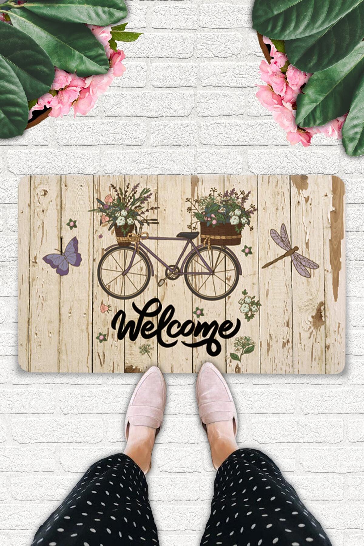 Uygur Home Welcome Bisiklet Temalı Dekoratif Kapı Önü Ve Iç Mekan Paspası
