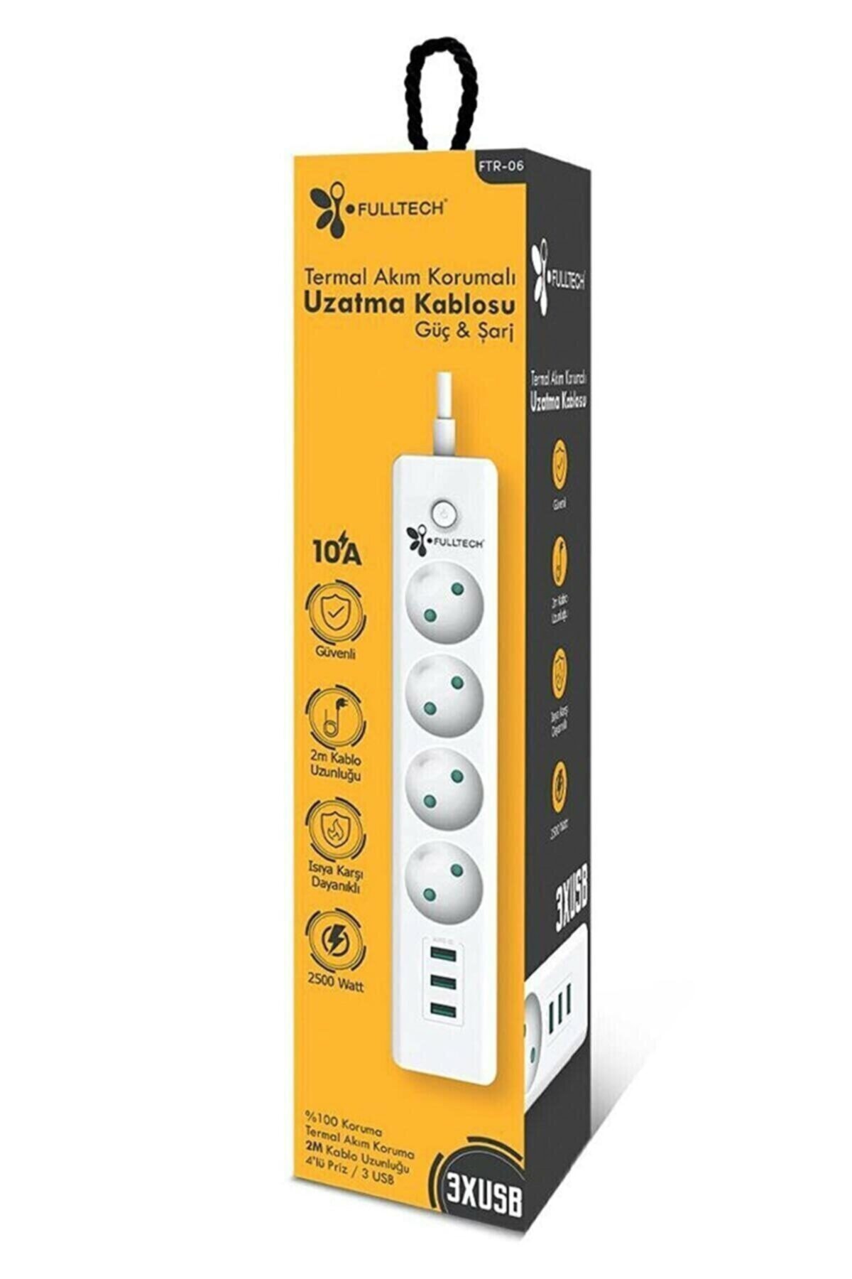 EN SİGA Çoklu Priz Akım Korumalı 4 Lü Priz Açma Kapama Anahtarlı 3 Usb Çıkışlı 2 Metre Kablo Uzunluğu