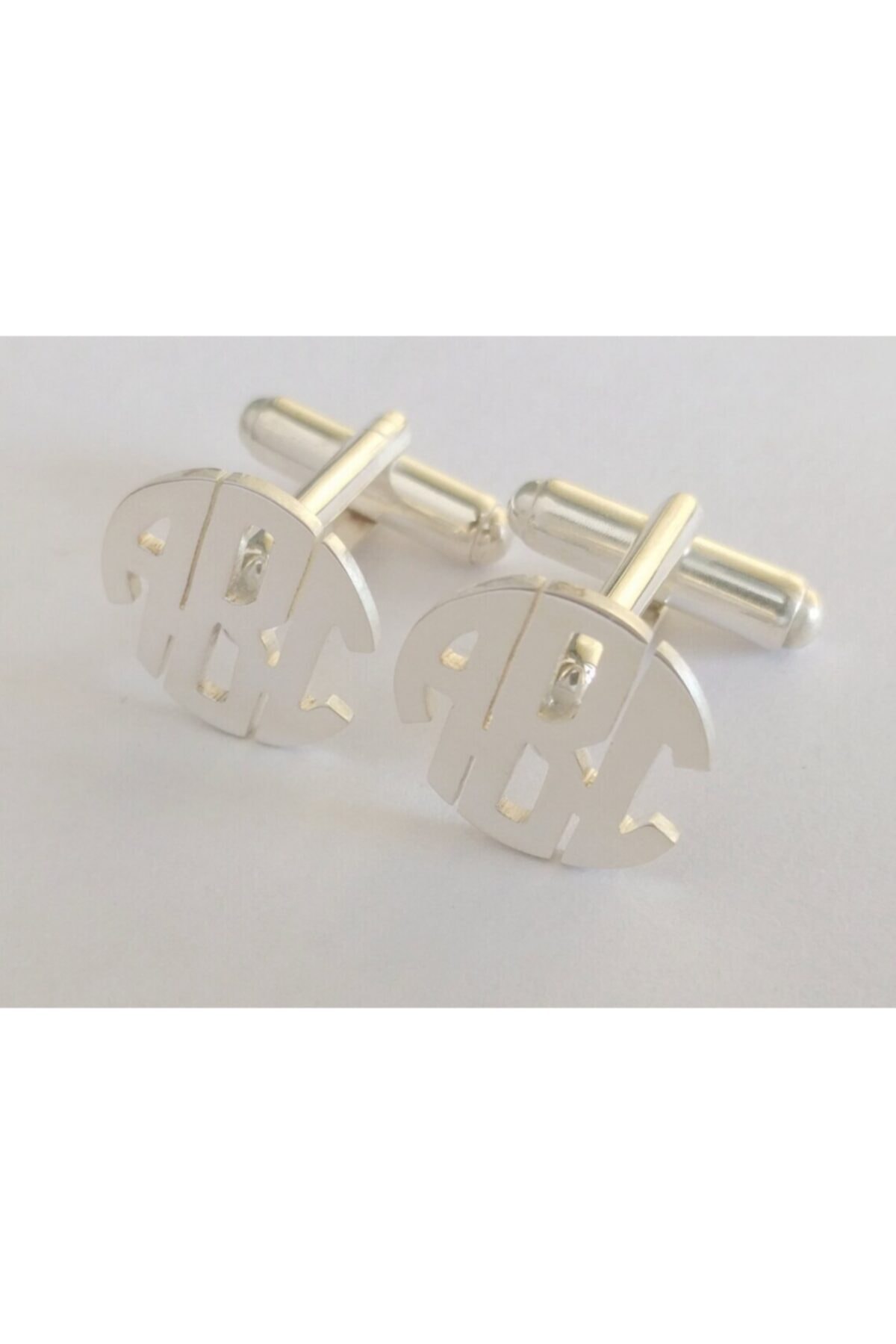 Midyat takı Yuvarlak Tasarım Harfli 925 Ayar Gümüş Kol Düğmesi