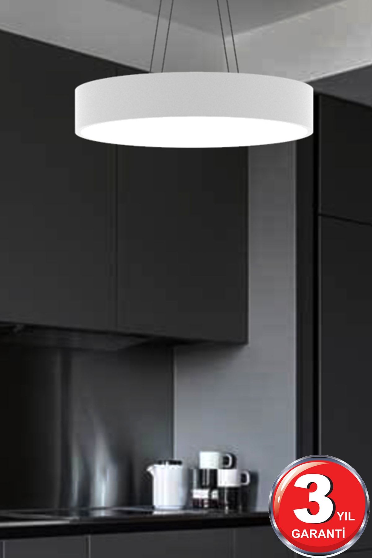 Hegza Lighting Drum 40cm ( Beyaz Kasa, Sarı Işık ) Led Sarkıt Led Avize