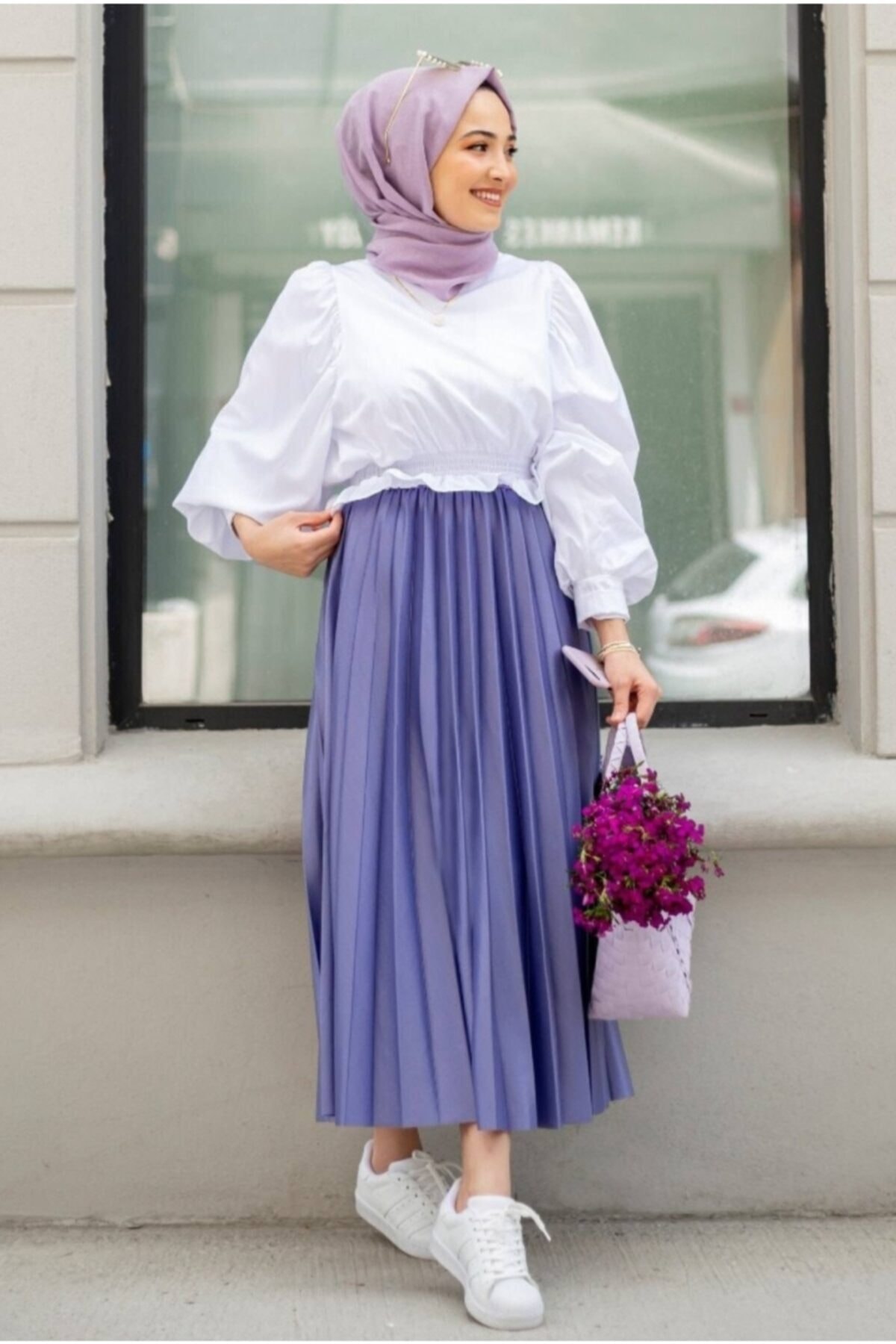 Berra Butik Bel Lastikli Pileli Etek Lila