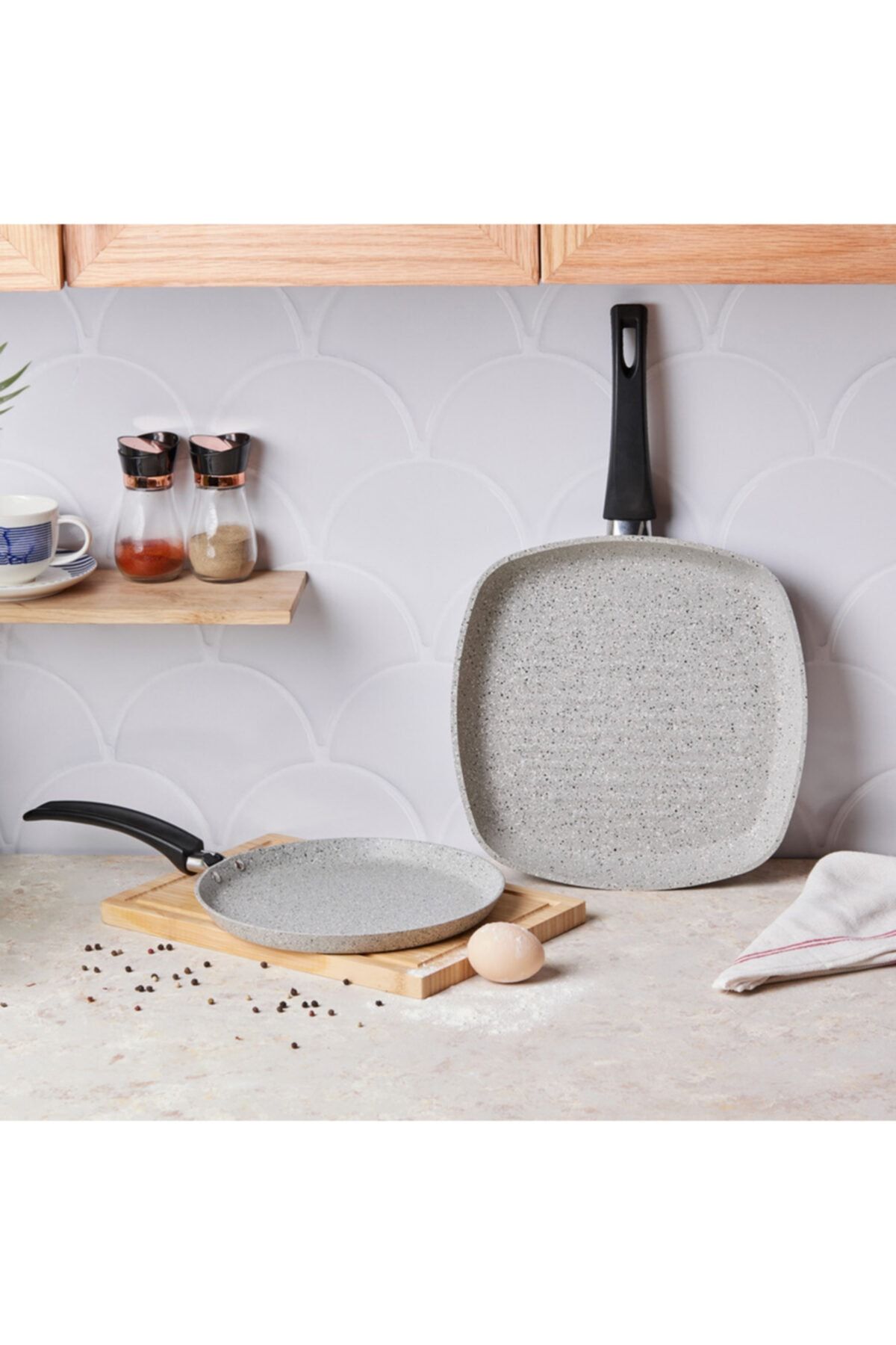 Emsan Premium Granit Grey Krep Grill Seti
