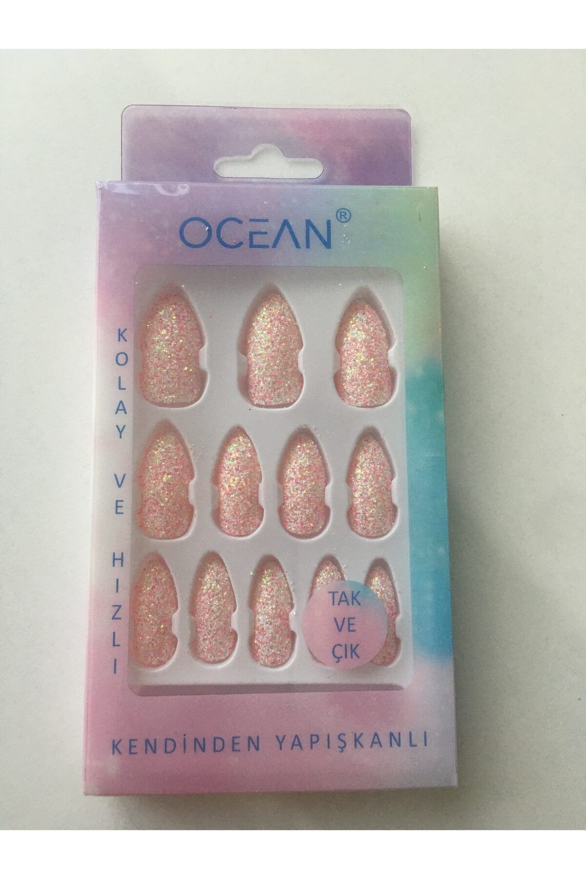 DALENES TİCARET Ocean Kendinden Yapışkanlı Simli Takma Tırnak Pembe