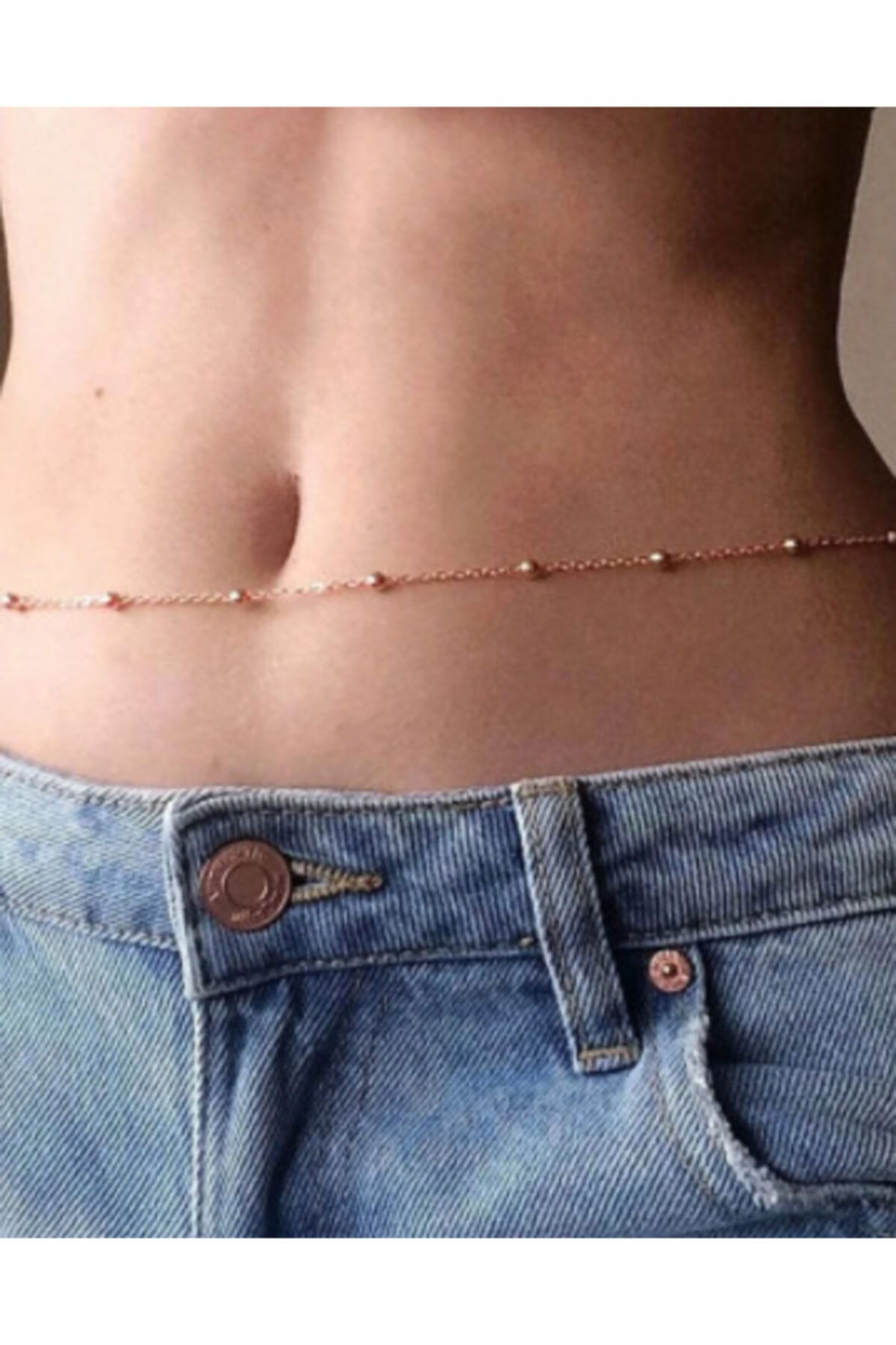 LİS'MARE Kadın Made For Belly Küçük Toplu Bel Zinciri Vücut Takısı Rose