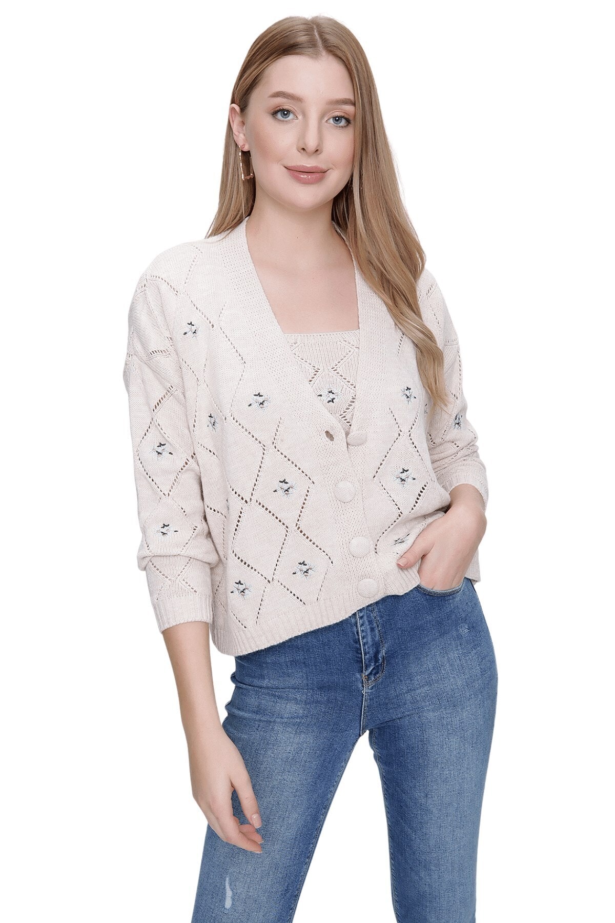 butikburuç Kadın Bej Triko Atletli Takım Hırka