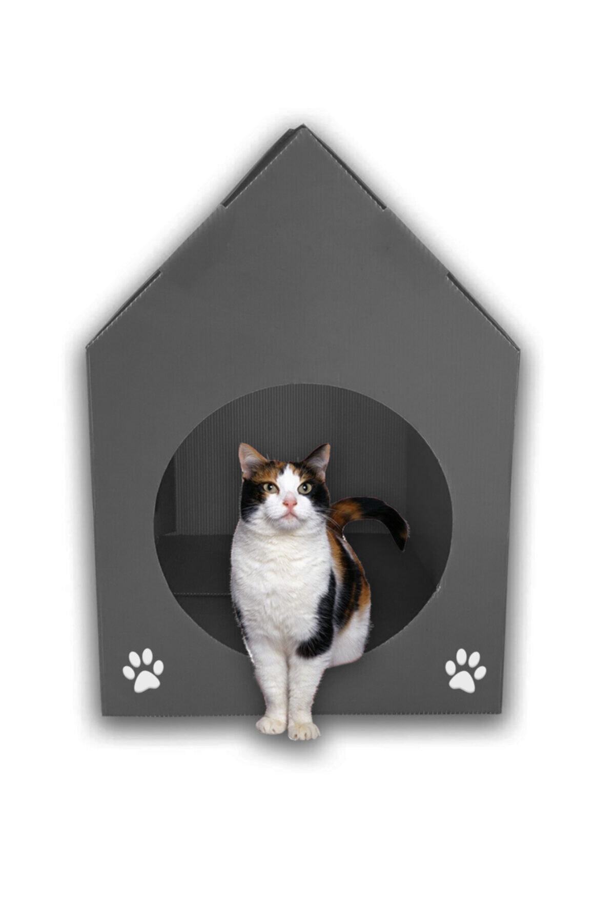 Pati Mama Patili Gri Kedi Evi - Plastik Kedi Yuvası - Kedi Kulübesi - Kedi Yatağı