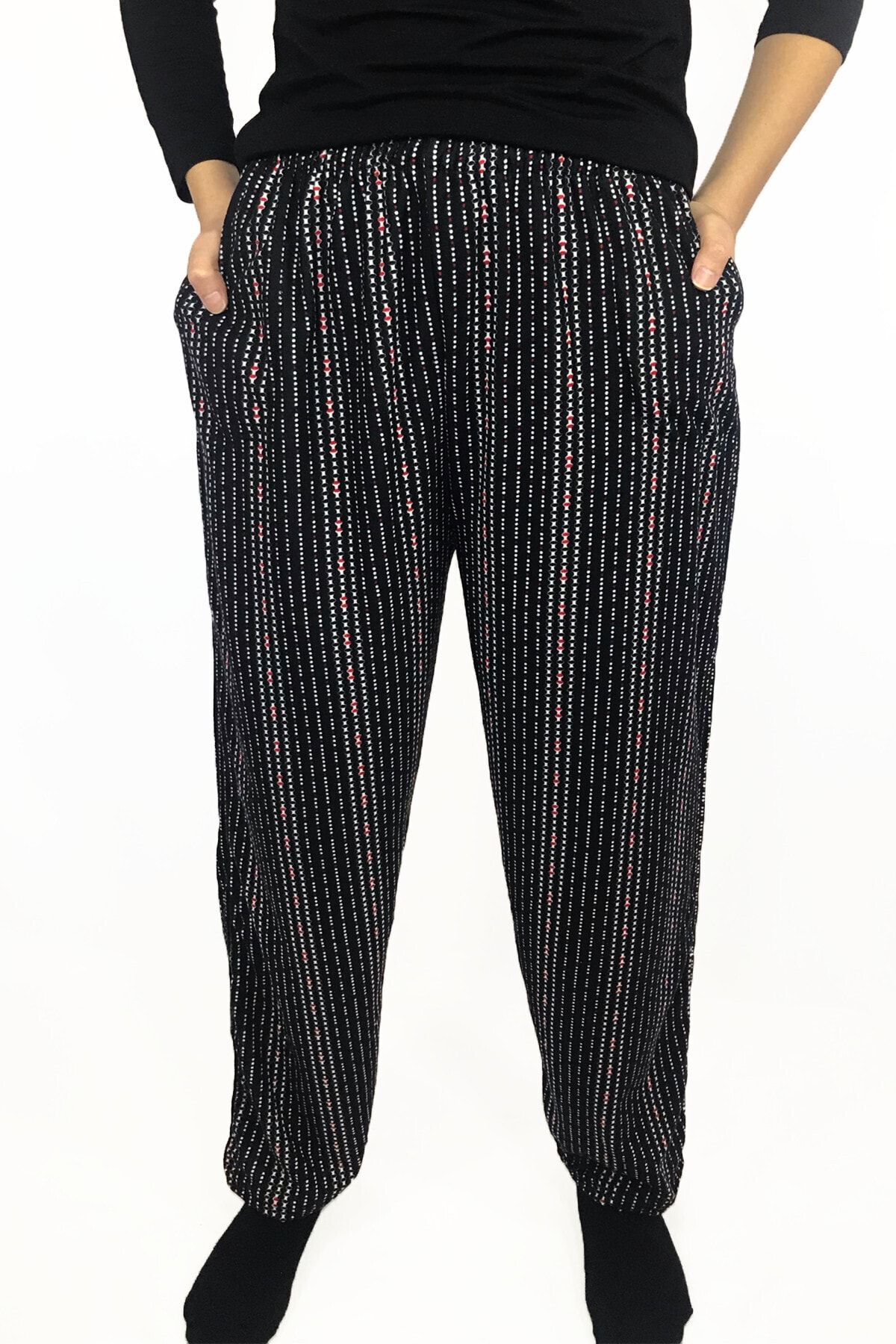 Dinçerler tekstil Kadın Orta Yaş Orta Kalın Battal Beden Süet Desenli Cepli Anne Pijama Pantolon