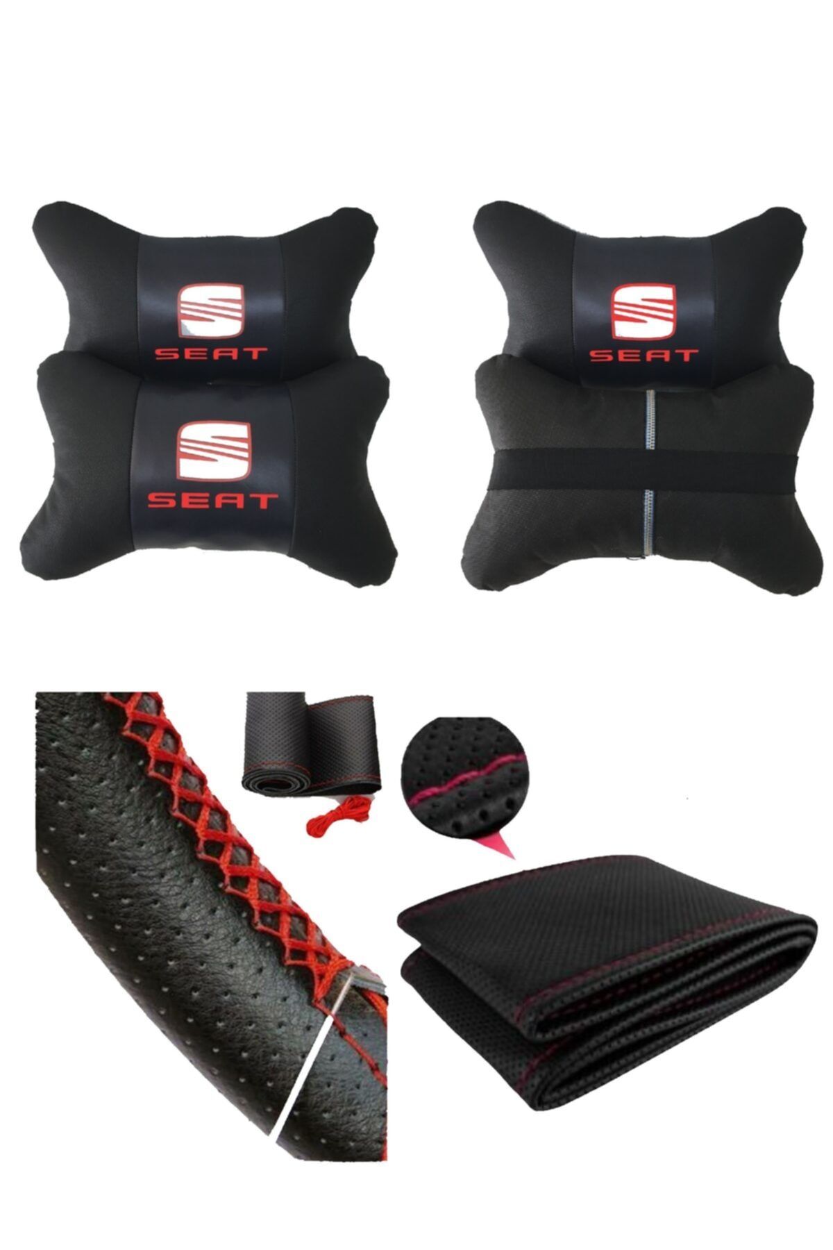 AYAZGURUP Seat Ibiza Dikmeli Direksiyon Kılıfı + 5d Ortopedik Boyun Yastığı (2 Li Set)