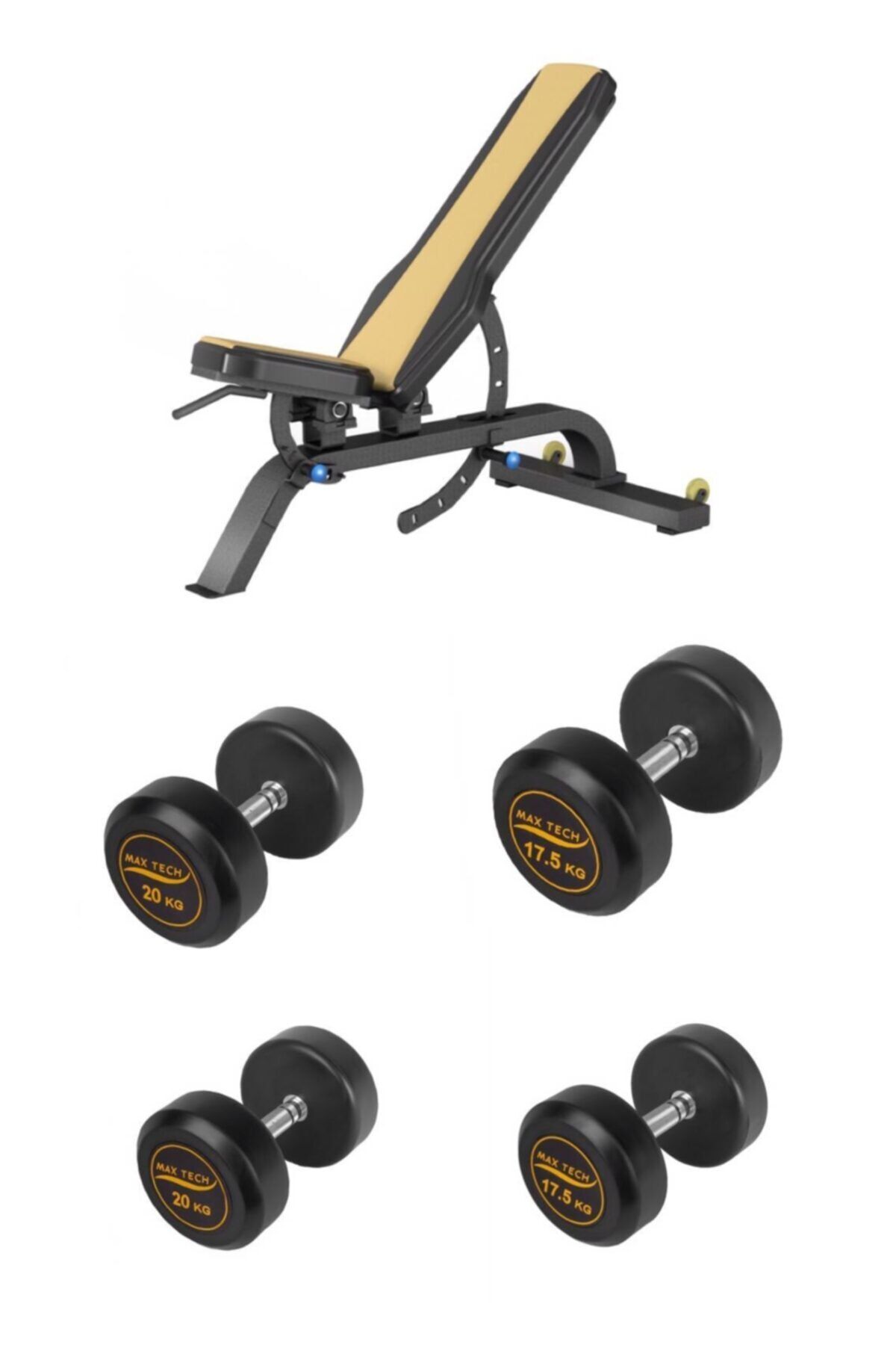 MaxTech Max Tech Ayarlanabilir Ağırlık Sehpası-bench Ve 15-17.5 Kg Pvc Dambıl Set