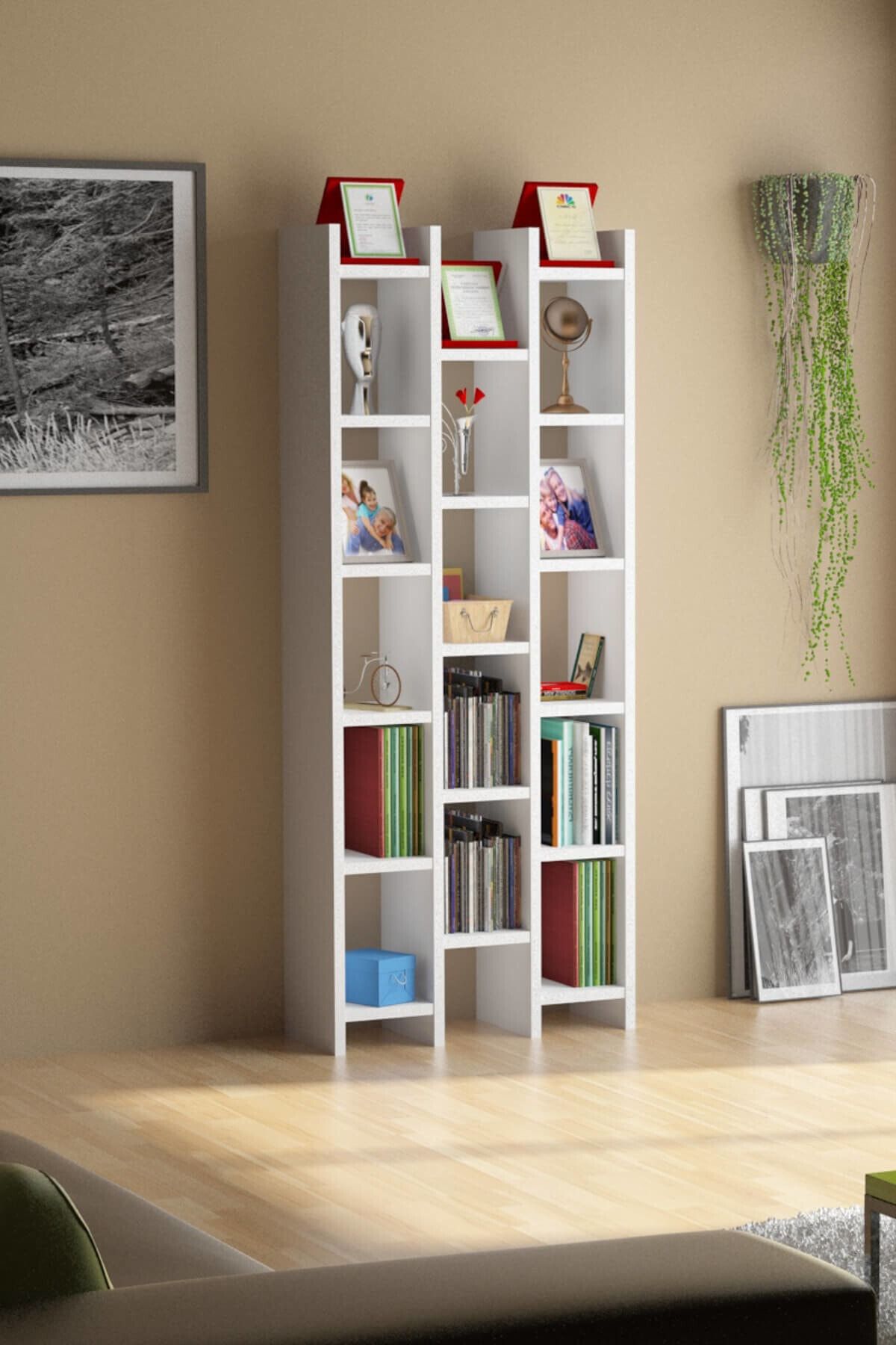 Sanal Mobilya Beyaz Resital Kitaplık 4D-2B-2A-2B