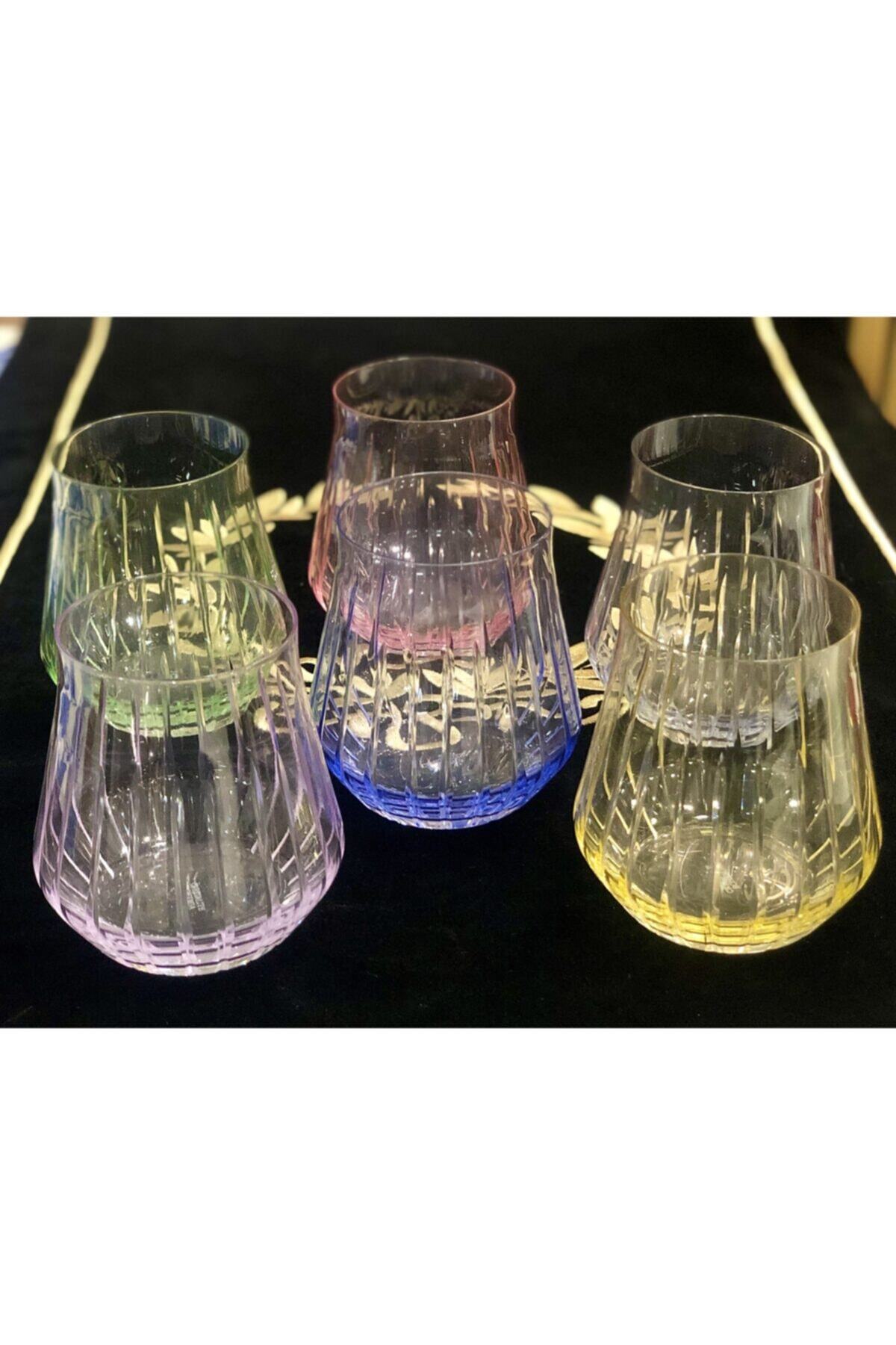 Mia Kuba Renkli Bohemia Kristal Su Bardağı 6'lı Set (10 Cm)