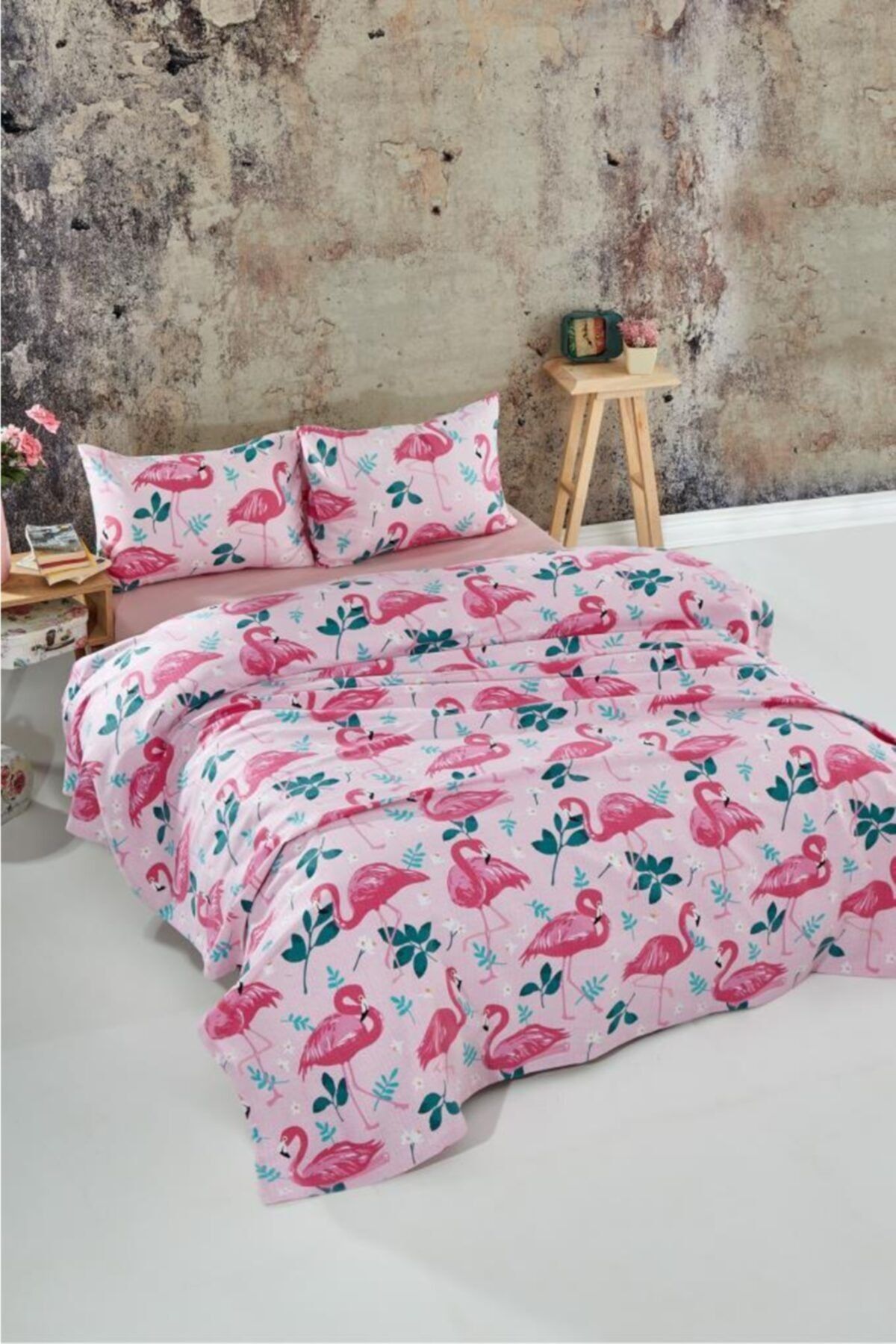 Squid Home Flamingo Çarşafı Lastikli Tek Kişilik Pike Takımı