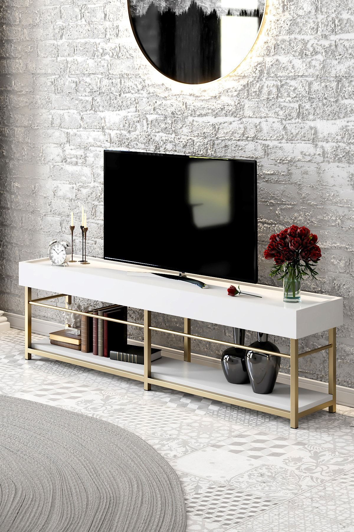 Modatte - Natürel Tv Sehpası 150cm Genişletilmiş Üst Tabla - Modern Dresuar - Tymd161