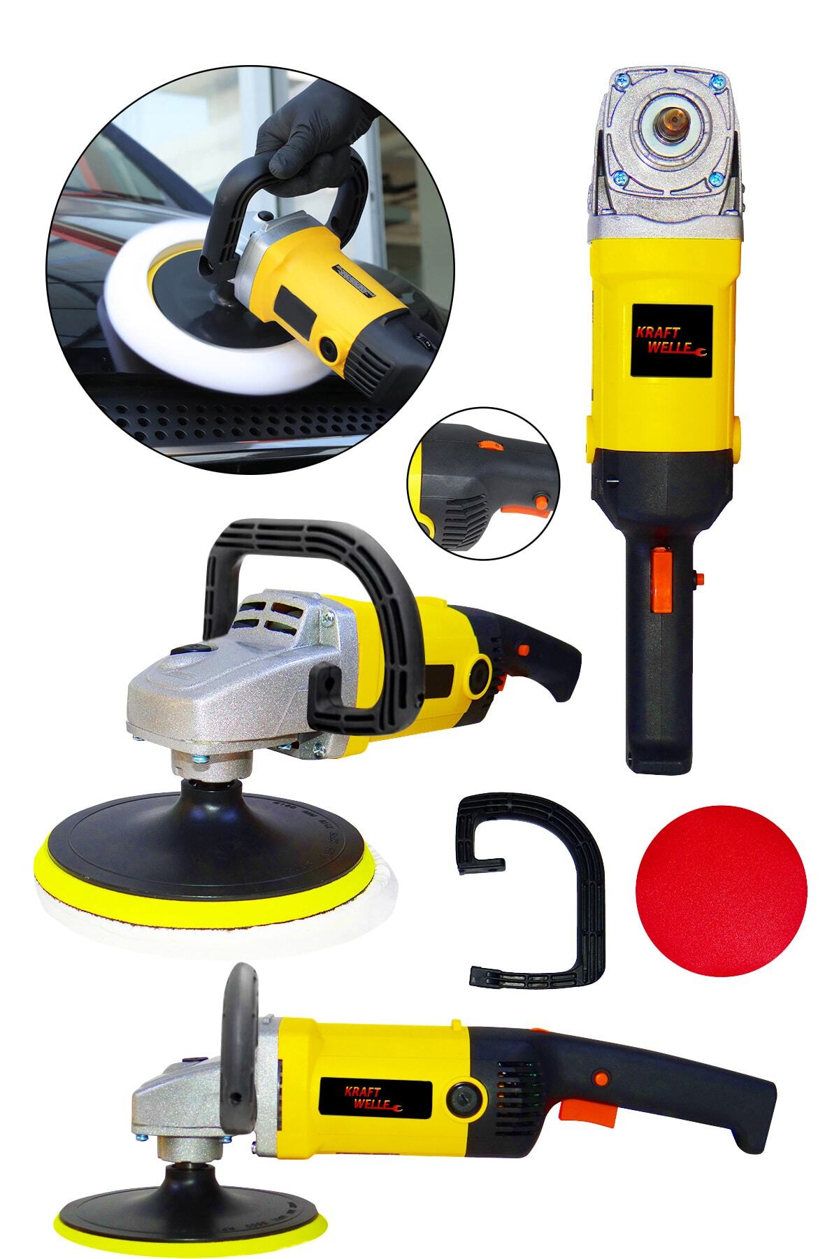 Kraft Welle Profesyonel 3600 W 180 Mm 6 Kademeli Sarı Zımpara Pasta Cila Ve Polisaj Makinesi