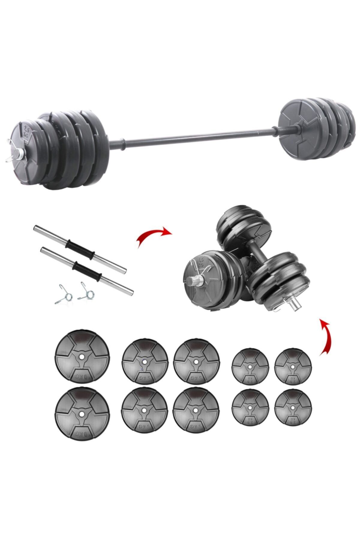 MY'KİNİ 55 Kg Dambıl Seti & Halter Seti Ağırlık Fitness Seti,ağırlık Plakaları
