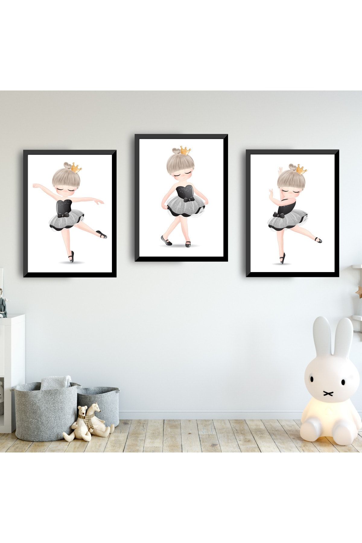 SUNNYFUNNYKIDS Bebek Çocuk Odası Tablo Siyah Balerin Kız Siyah Çerçeveli Set Sfkc18