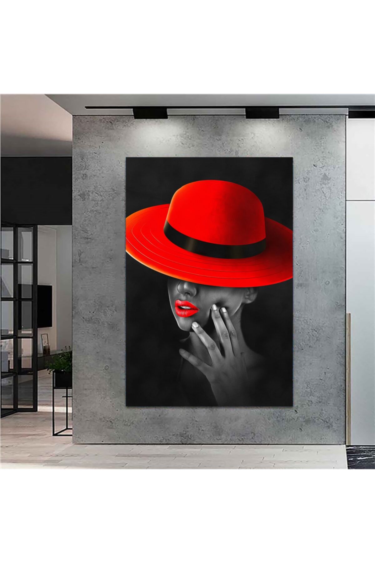 EPAconcept Dev Boyut Kırmızı Şapkalı Kadın Kanvas Tablo (80cm X 120cm)