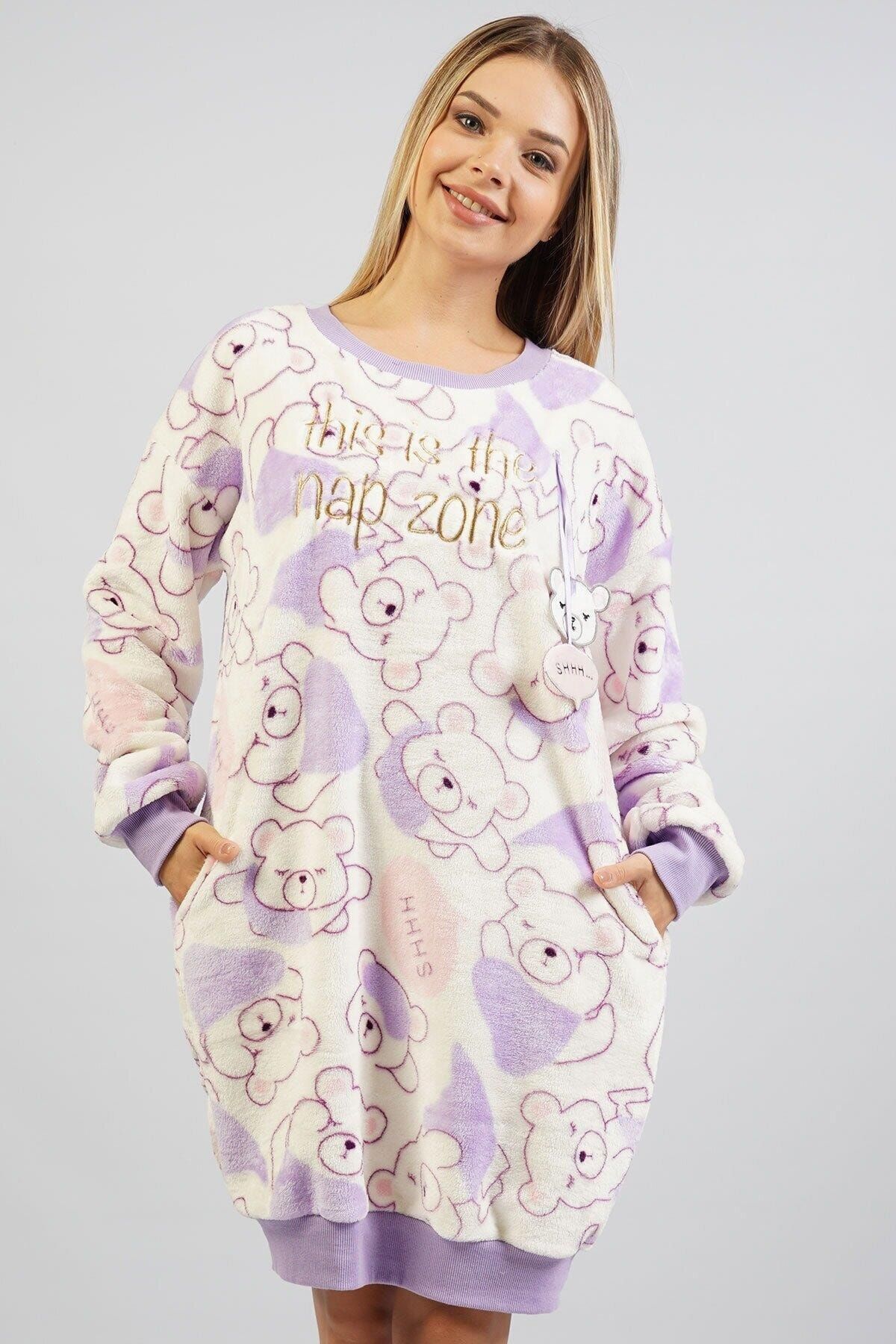 VİENETTA 103075-0131 KadınUzun Kol Polar Lila Tunik