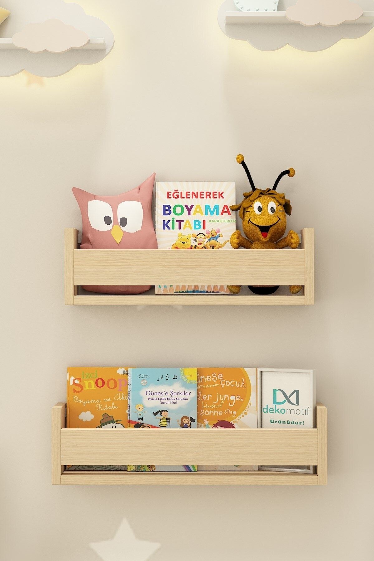 Dekomotif Montessori Tekli 2 Raf Açık Meşe Çocuk Odası Eğitici Kitaplık