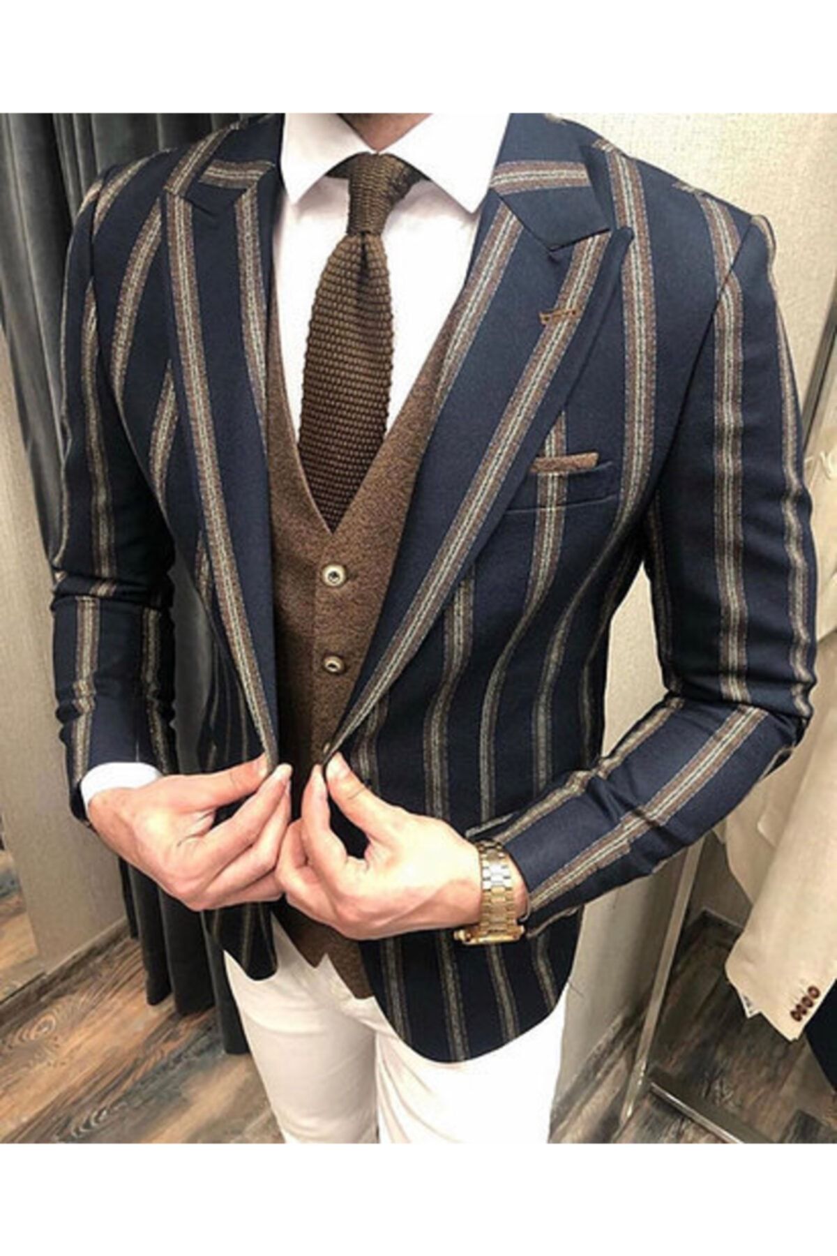 corleone collection Slim Fit Yelekli Kombin Takım Elbise