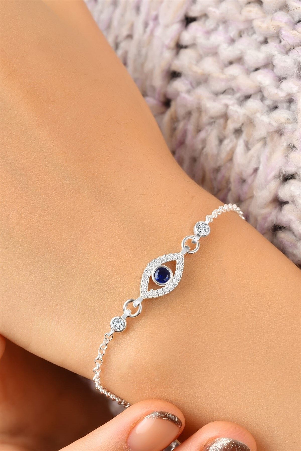 jelux silver Zirkon Taşlı Nazar Model Gümüş Bileklik