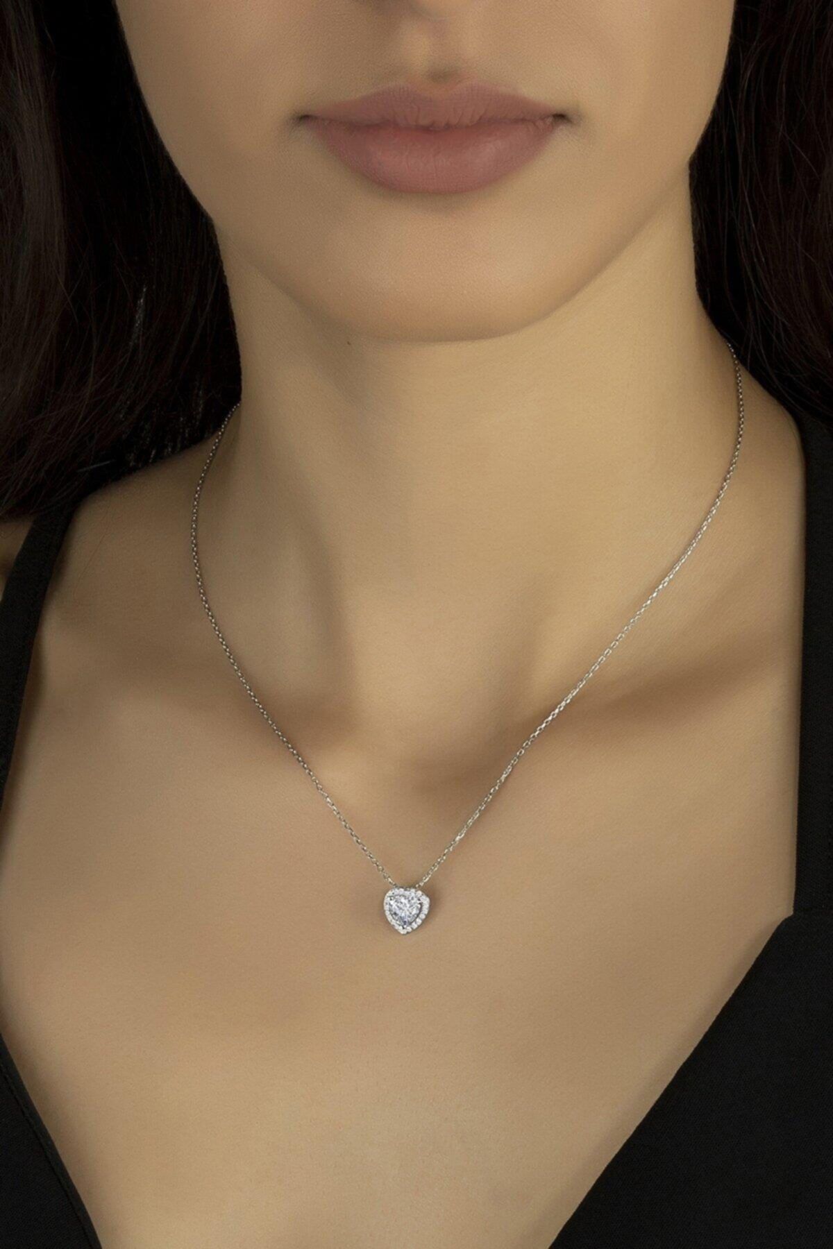İn Dubai Silver Kalp, 0.75 Karat Swarovski Zirkon Taşlı, Gümüş Tektaş Kolye Spmskl009