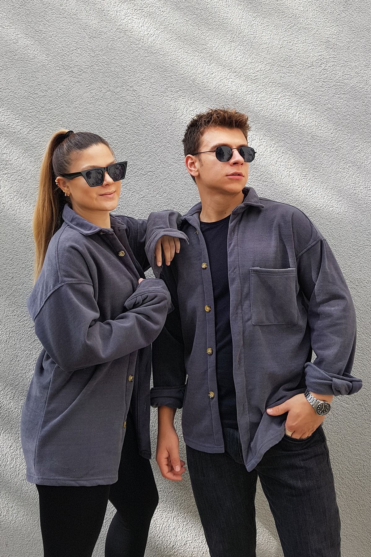 PUMP BUTİK Unisex Füme Oversize Tek Cepli Polar Oduncu Gömlek