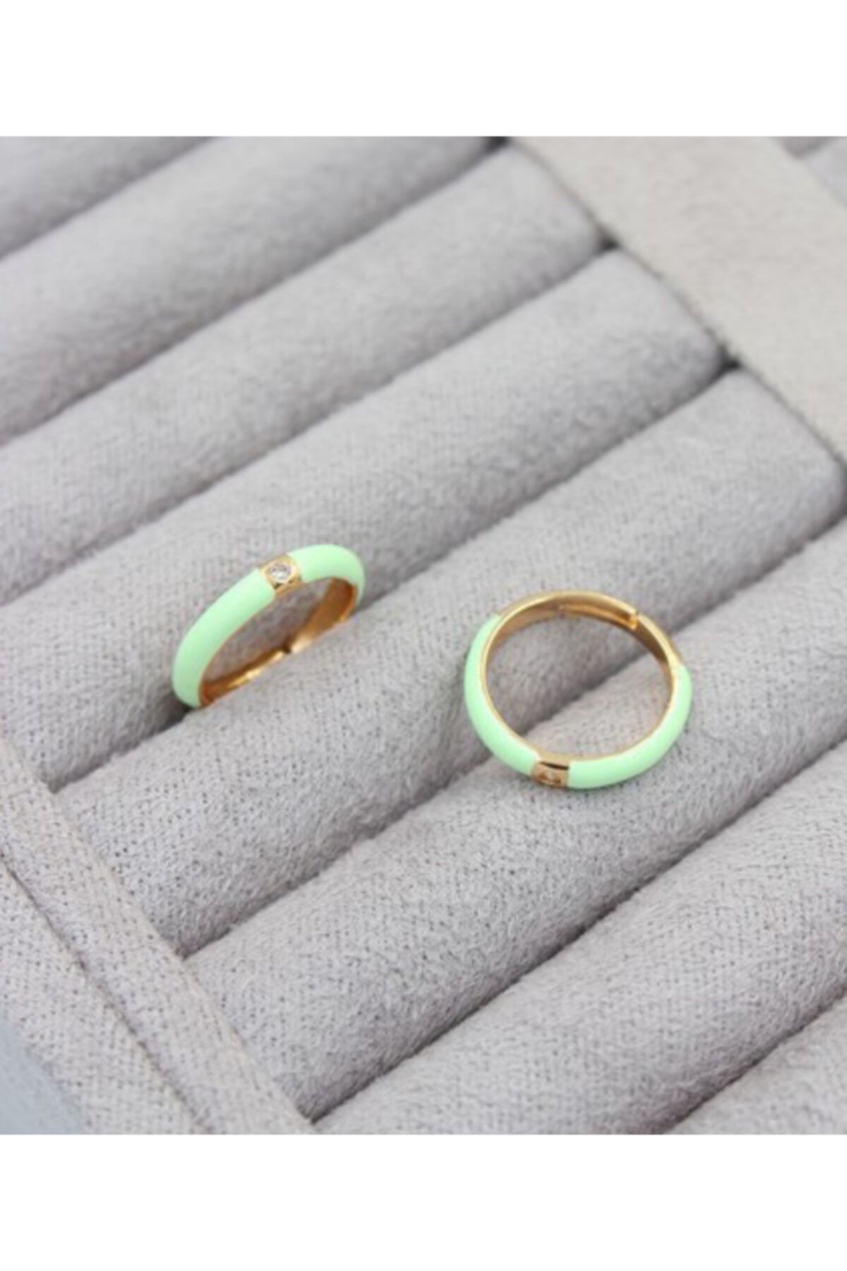 Charm Accessory Taşlı Mint Yeşili Yüzük Ayarlanabilir