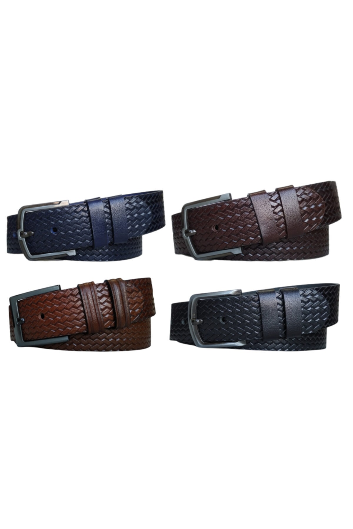 KarPa %100 Hakiki Deri 4'lü Set Desenli Kot Pantolon Kemeri 4.5cm: Siyah-lacivert-kahverengi-taba