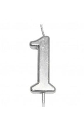 1 Yaş Gümüş Rakam Mum Gümüş Renk Doğum Günü Pasta Mumu 12 cm Image 0