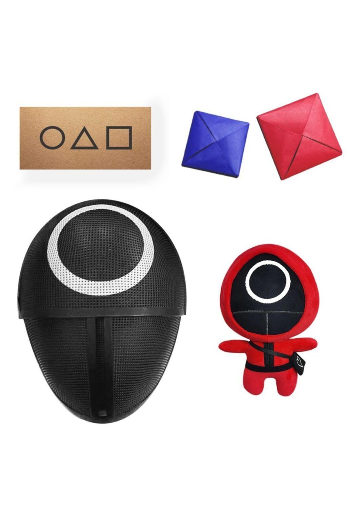 Mashotrend 4 Lü Squid Game Seti Yuvarlak Squid Game Maske Ddakji  Peluş Squid Game Kart Circular Mask