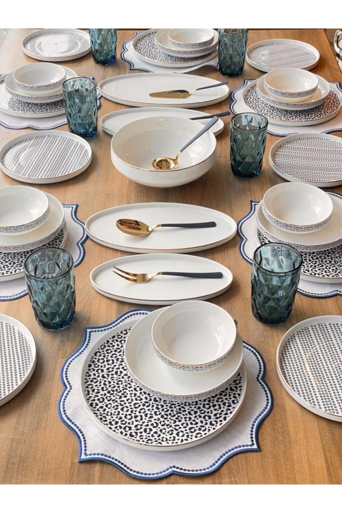 ROSSEV Yemek Takımı Modern Blue 46 Parça 6 Kişilik