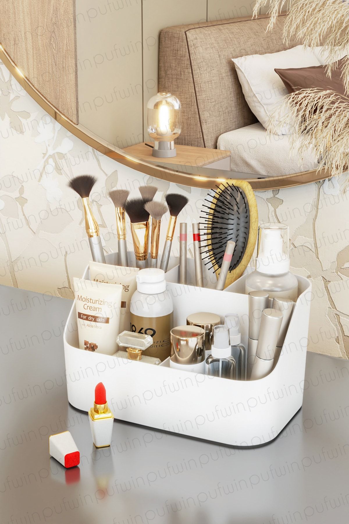 PUFWİN Beyaz Papatya Banyo Ve Çok Amaçlı Düzenleyici Organizer