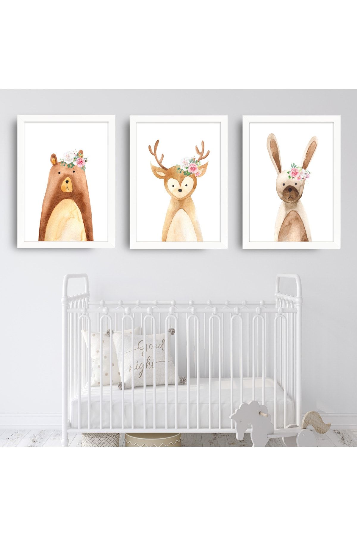 SUNNYFUNNYKIDS Bebek Çocuk Odası Tablo Çiçekli Orman Hayvan Nordic Beyaz Çerçeveli Set Sfkc85 21 X 30