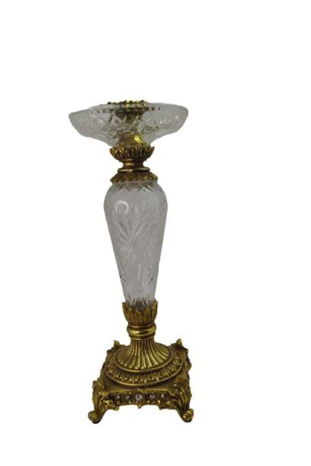Lucky Art Saray Tipi Altın Varaklı, Gövdesi Kesme Cam Şamdan